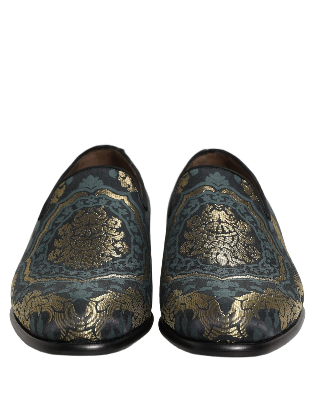 Dolce & Gabbana Black Floral Brocade Slip On Loafers Shoes