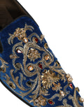 Dolce & Gabbana Blaue Samtverzierte Loafer Schuhe