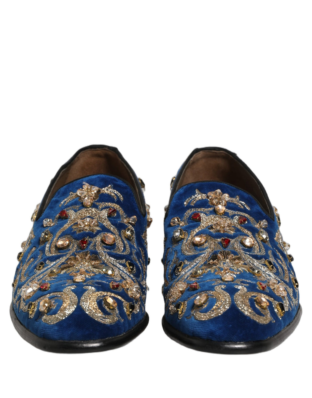 Dolce & Gabbana Blaue Samtverzierte Loafer Schuhe
