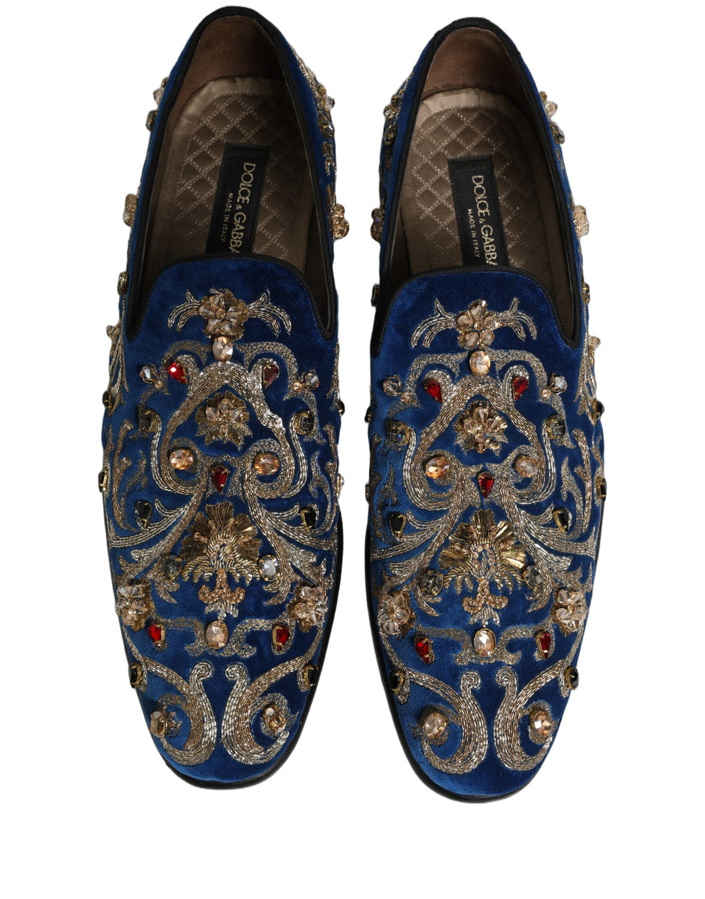 Dolce & Gabbana Blaue Samtverzierte Loafer Schuhe
