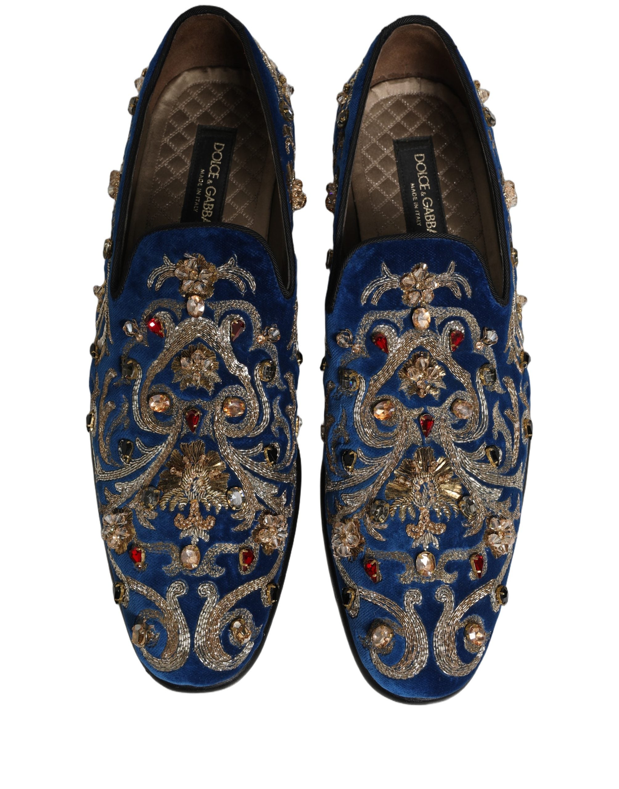 Dolce & Gabbana Blaue Samtverzierte Loafer Schuhe