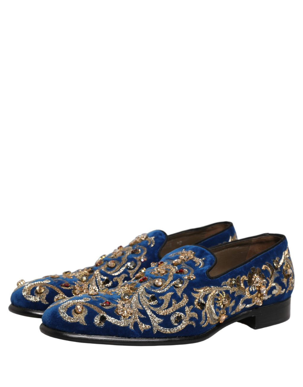 Dolce & Gabbana Blaue Samtverzierte Loafer Schuhe