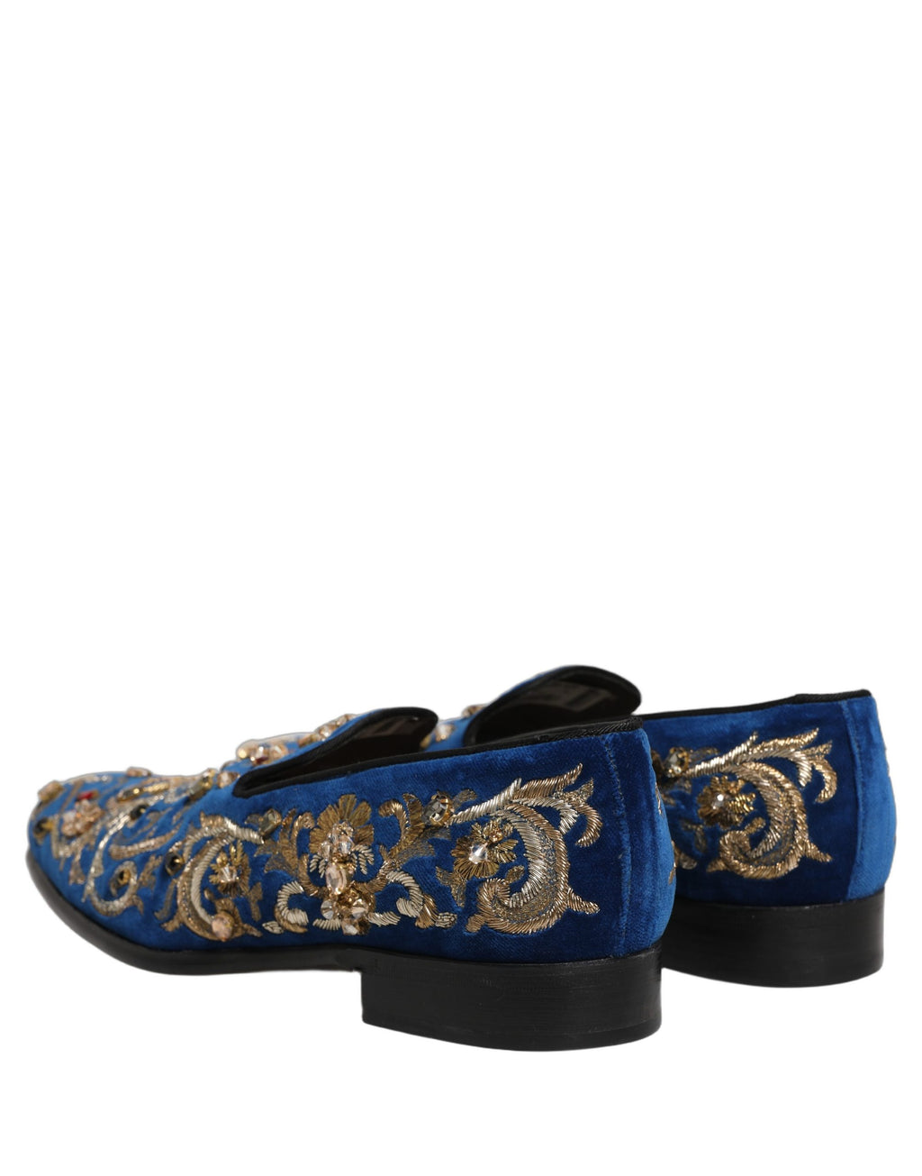 Dolce & Gabbana Blaue Samtverzierte Loafer Schuhe