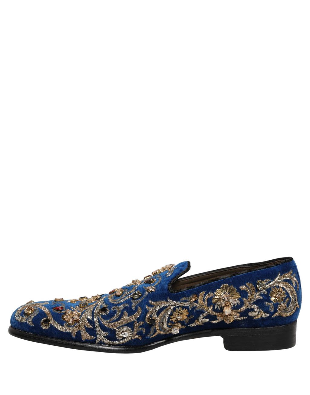 Dolce & Gabbana Blaue Samtverzierte Loafer Schuhe