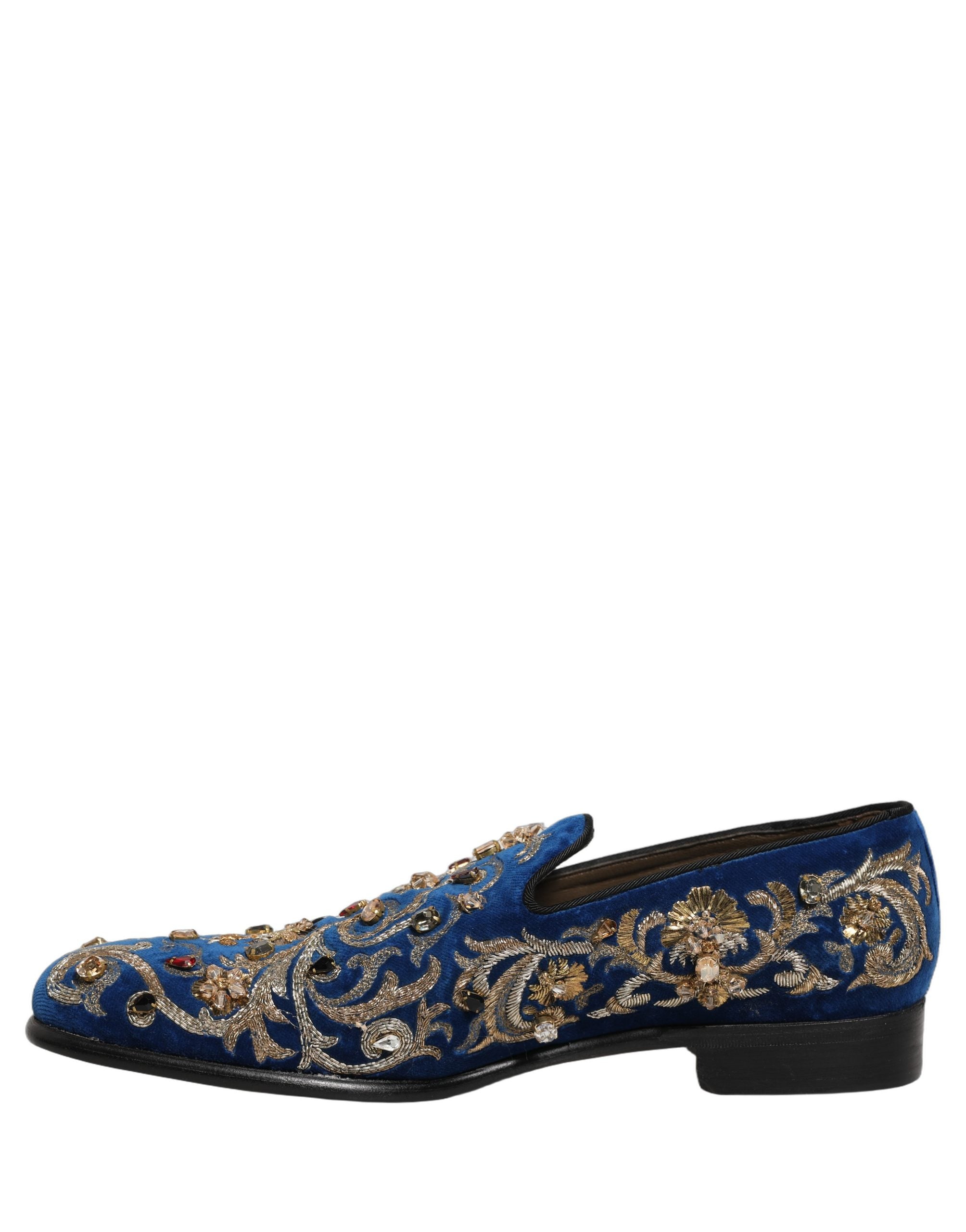 Dolce & Gabbana Blaue Samtverzierte Loafer Schuhe