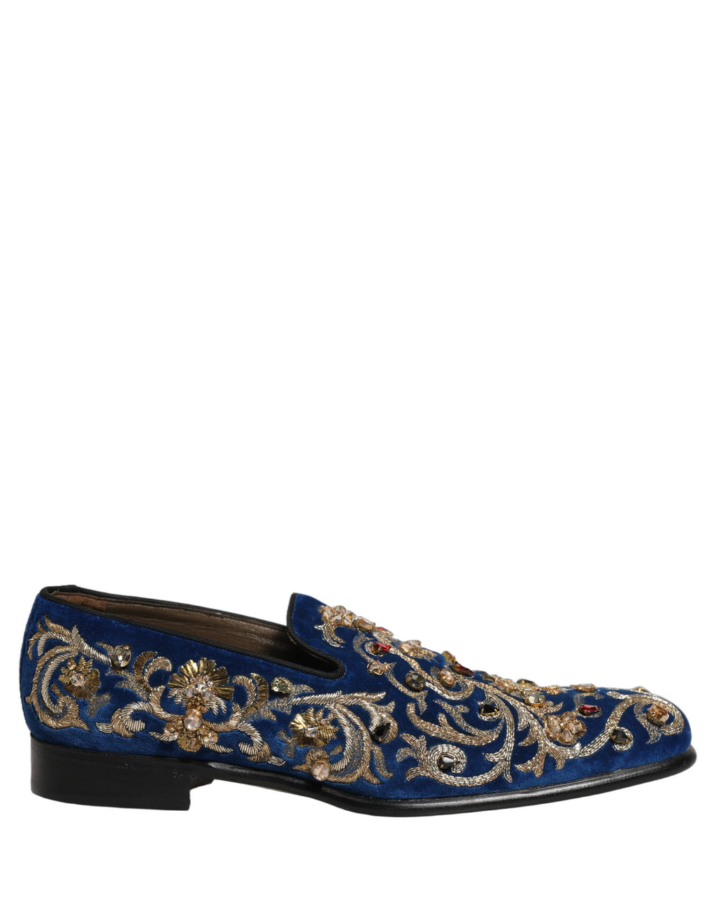 Dolce & Gabbana Blaue Samtverzierte Loafer Schuhe