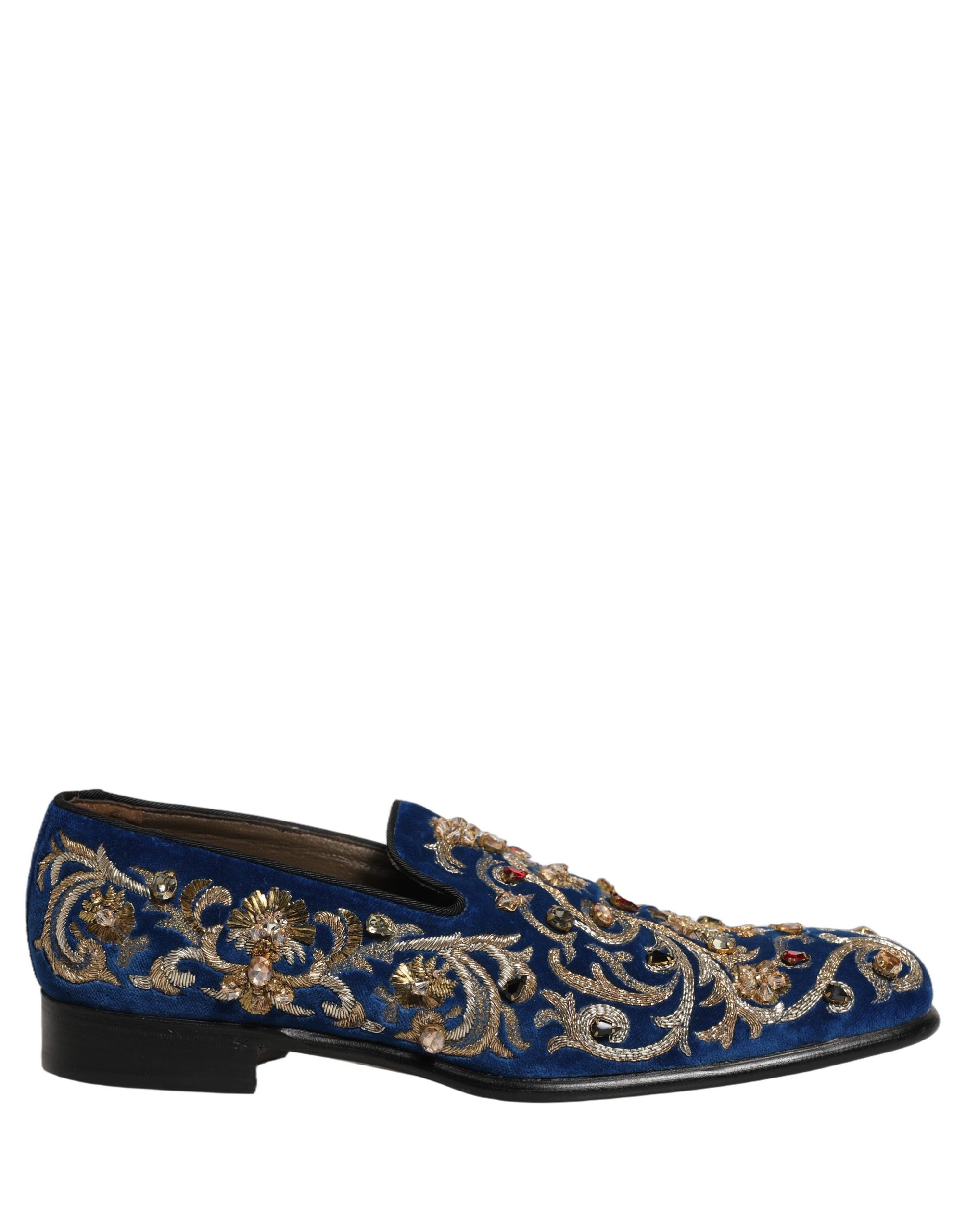 Dolce & Gabbana Blaue Samtverzierte Loafer Schuhe