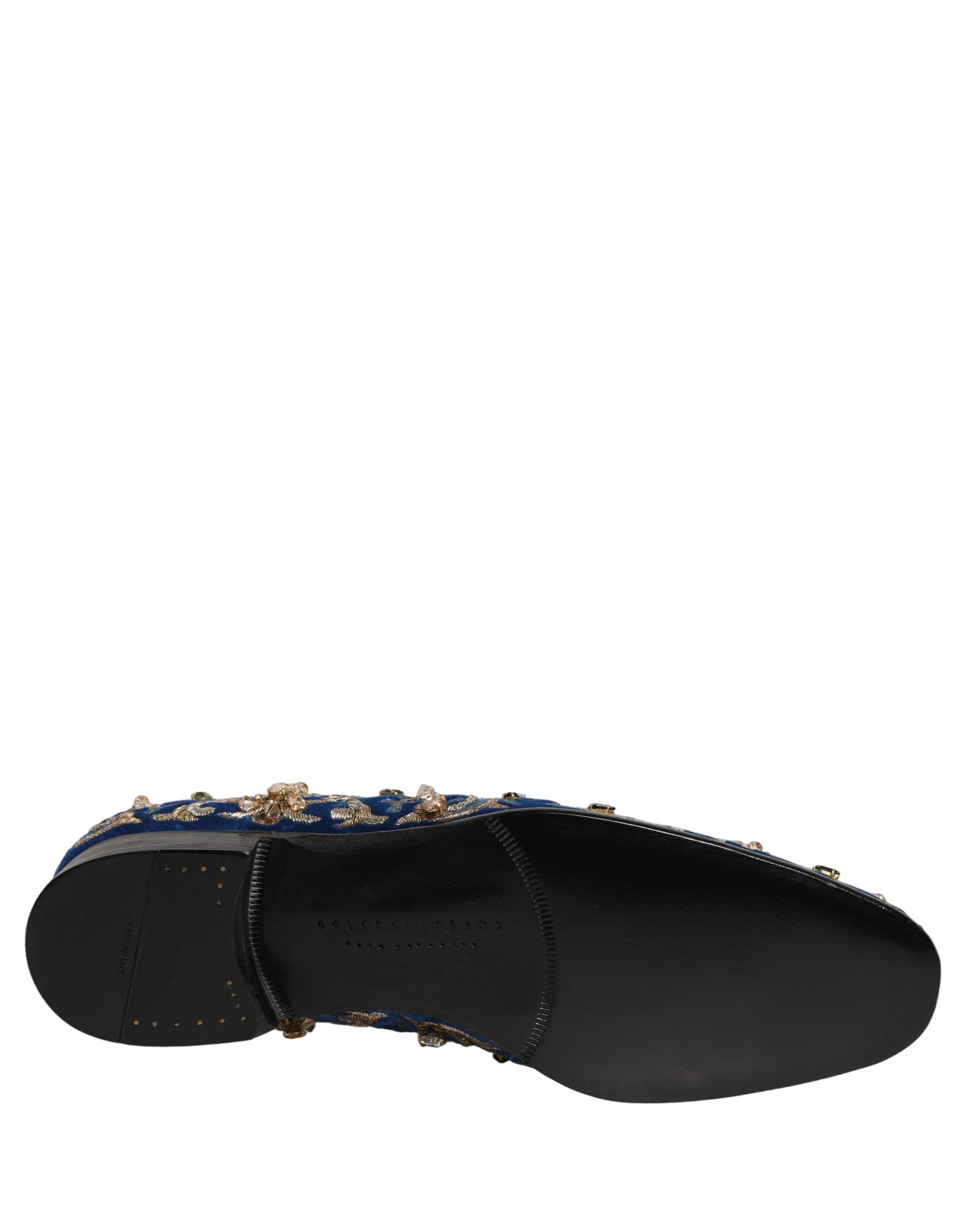 Dolce & Gabbana Blaue Samtverzierte Loafer Schuhe