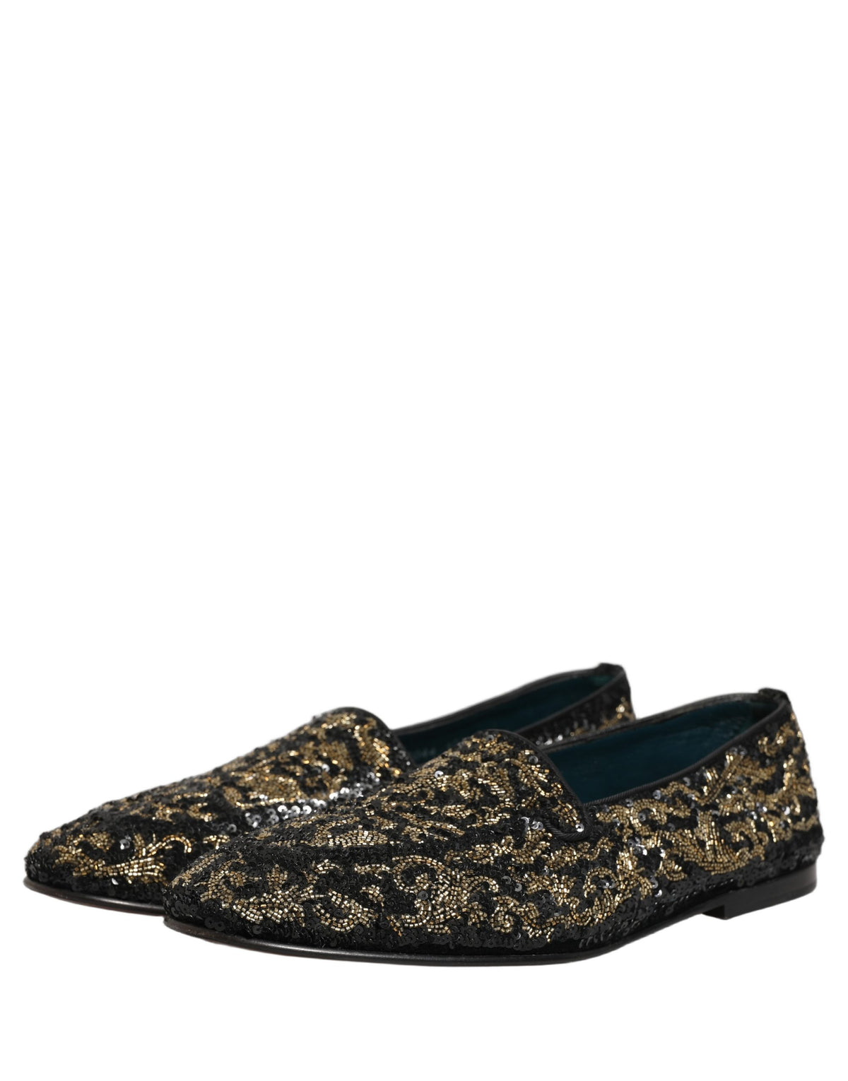 Dolce & Gabbana Black Gold Embellished Dress Loafers Shoes