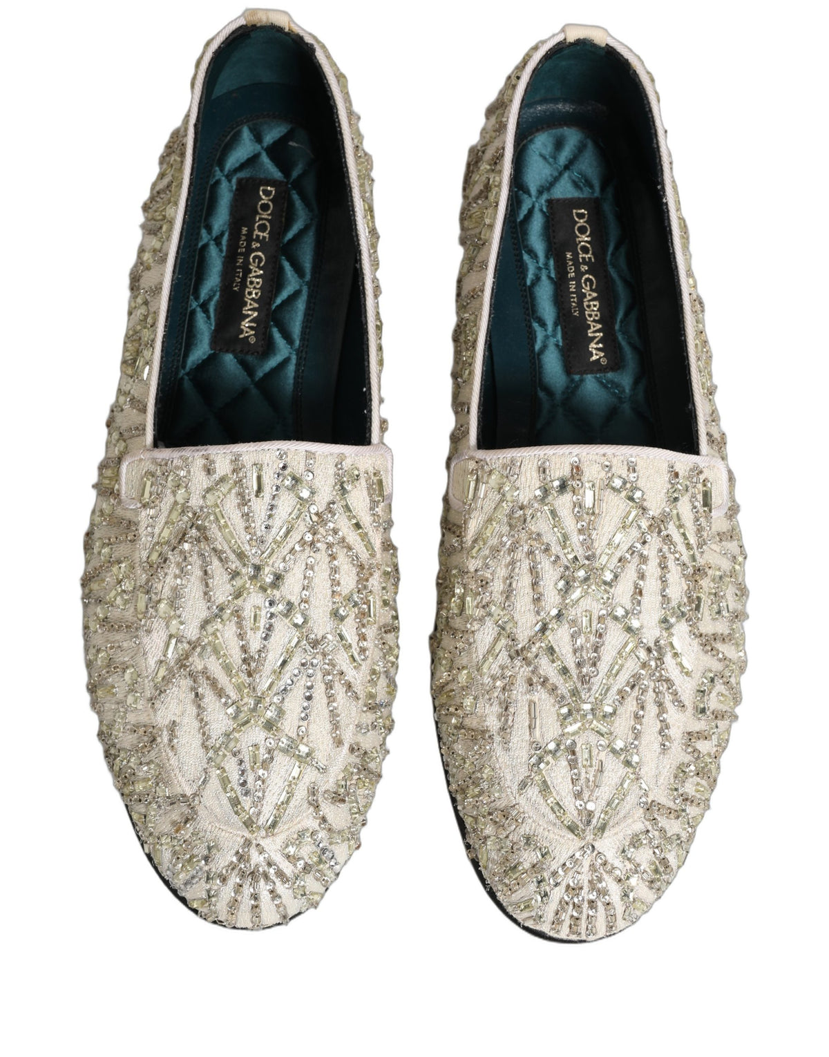 Dolce & Gabbana White Velvet Embroidered Dress Loafers Shoes