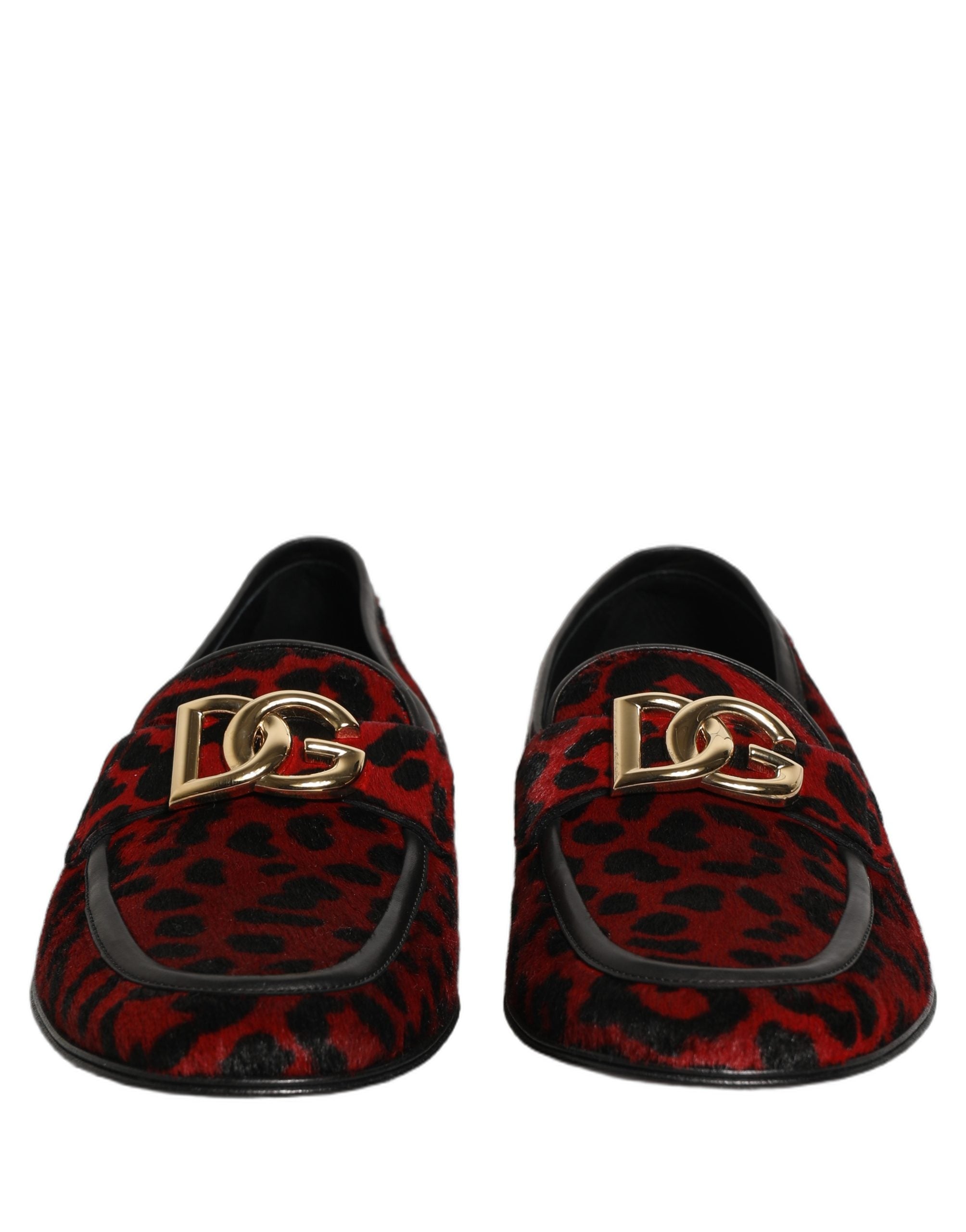 Dolce & Gabbana Rote Leopardenmuster-Ponyfell-Kleiderschuhe