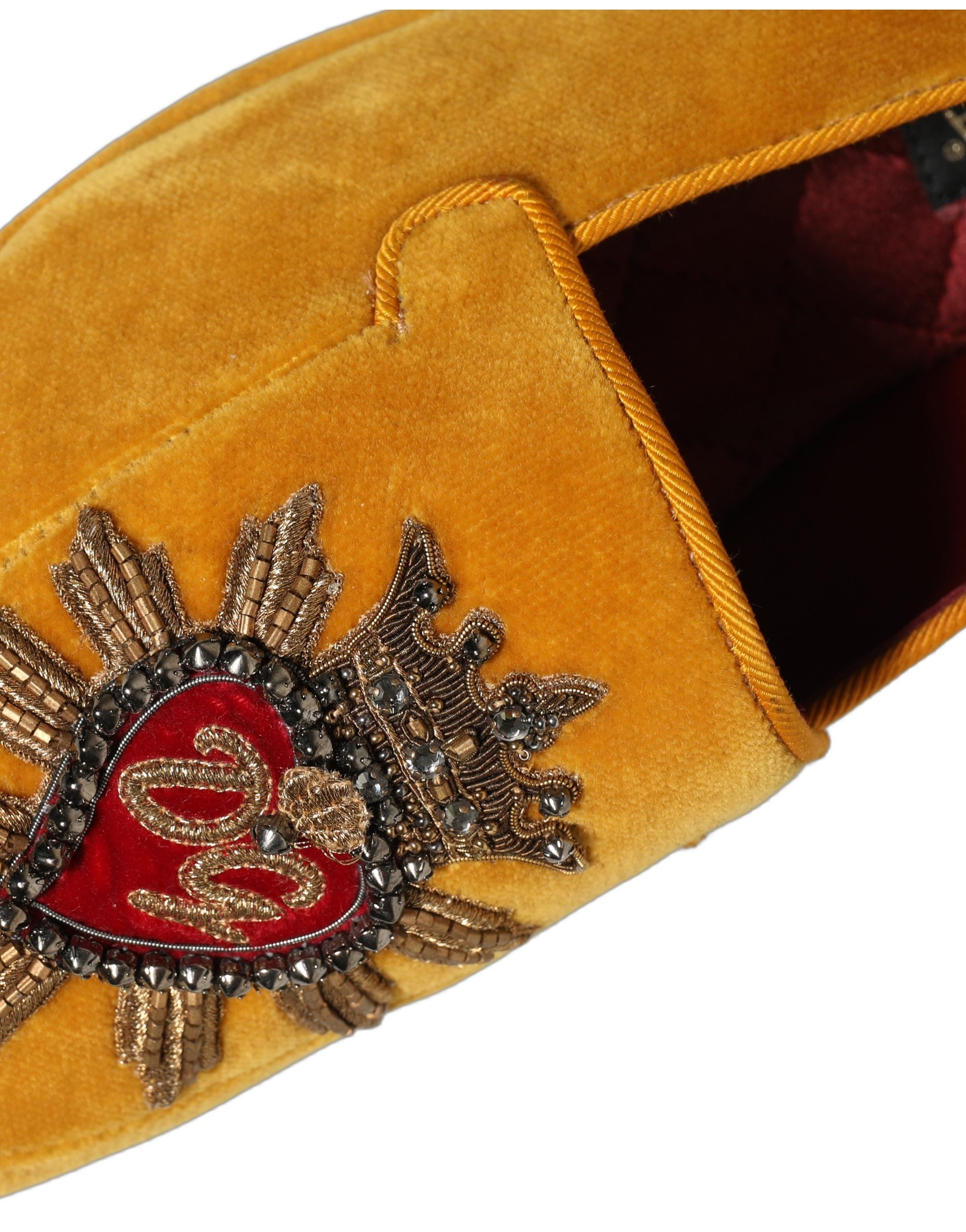 Dolce & Gabbana Gelbe Samt DG Herz Loafers Flats Schuhe