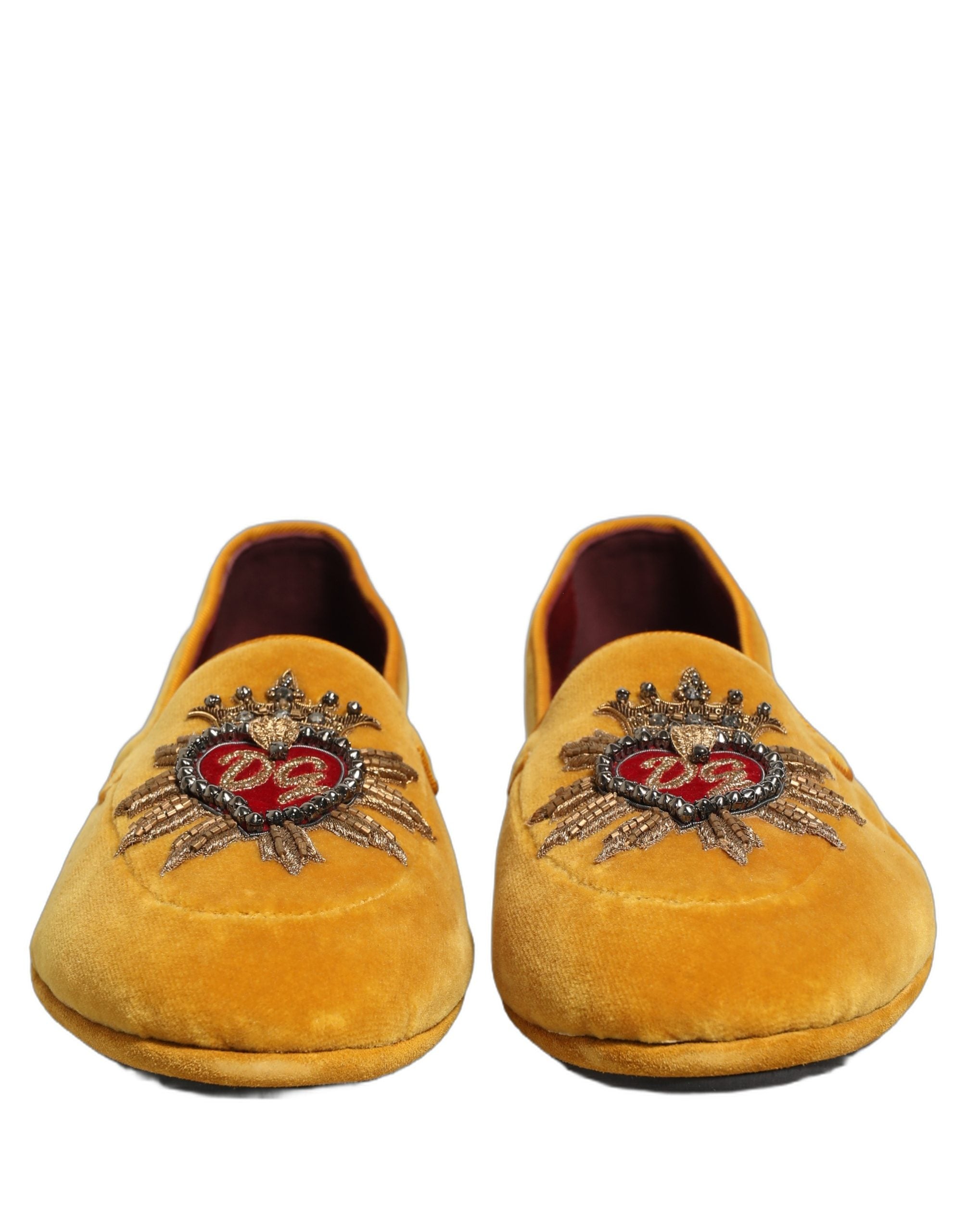 Dolce & Gabbana Gelbe Samt DG Herz Loafers Flats Schuhe