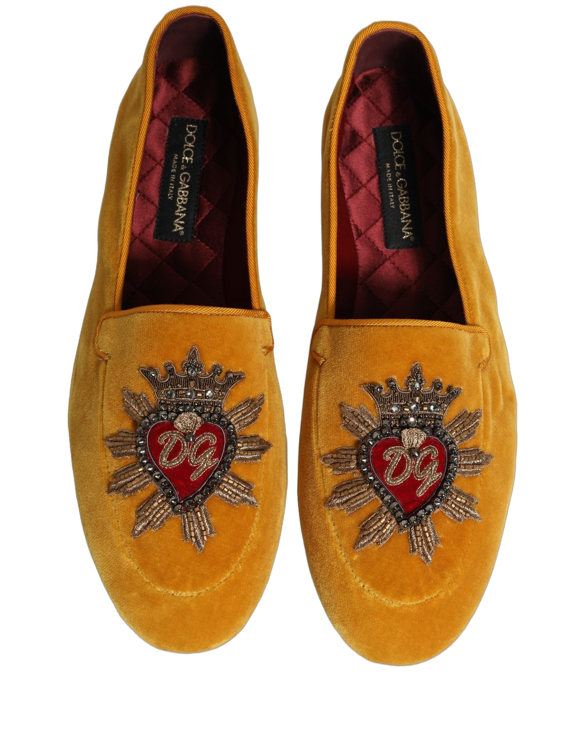 Dolce & Gabbana Gelbe Samt DG Herz Loafers Flats Schuhe