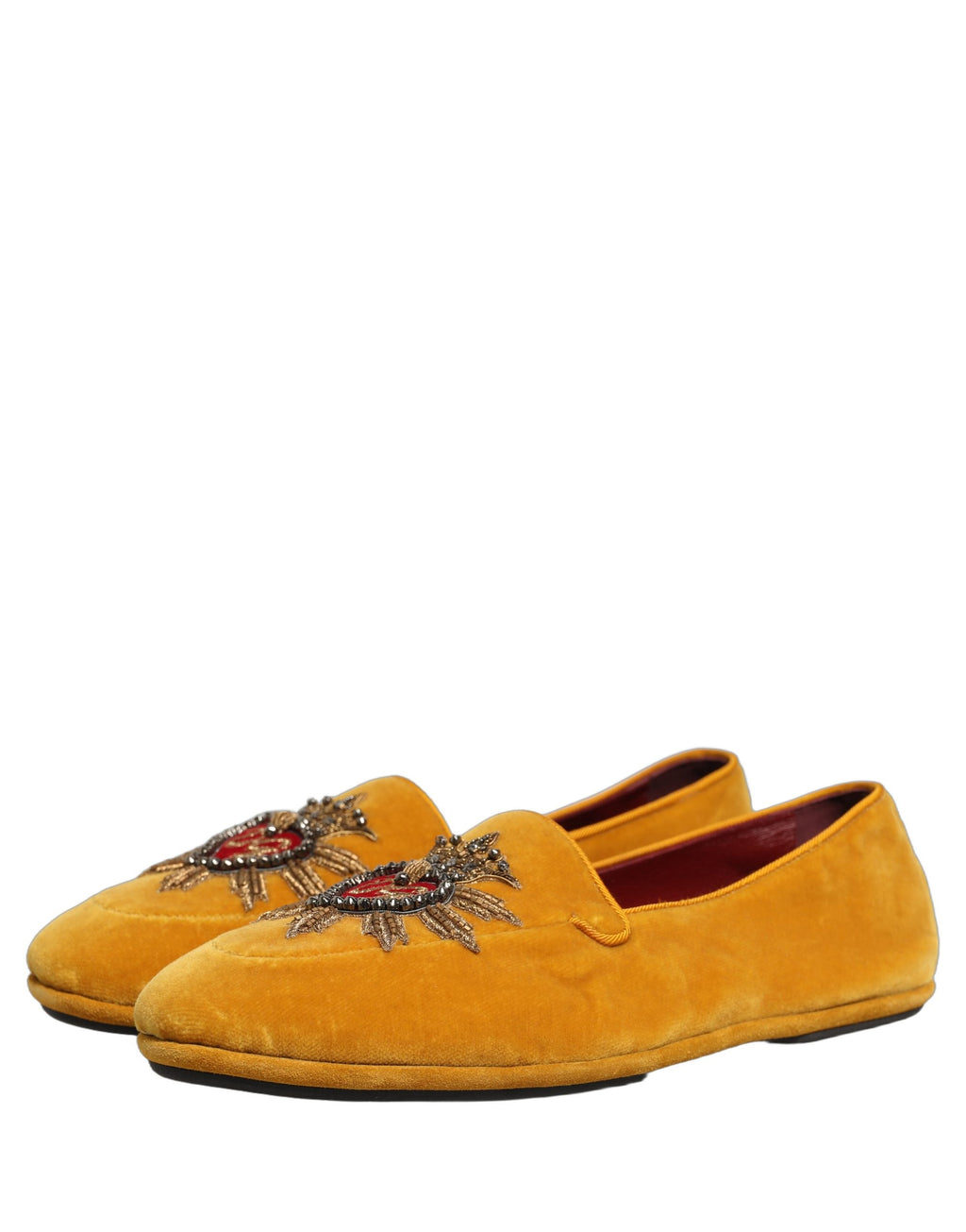 Dolce & Gabbana Gelbe Samt DG Herz Loafers Flats Schuhe