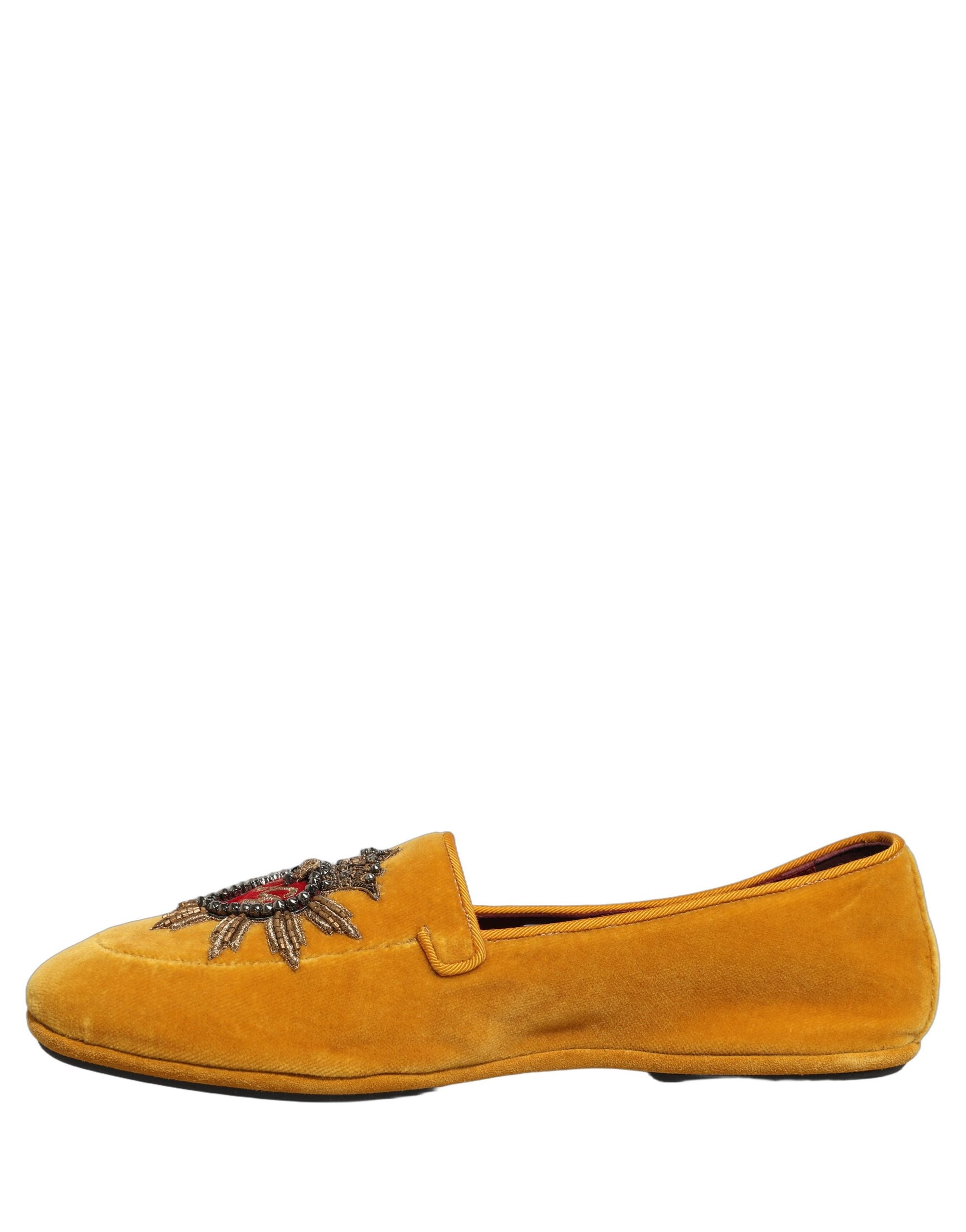 Dolce & Gabbana Gelbe Samt DG Herz Loafers Flats Schuhe