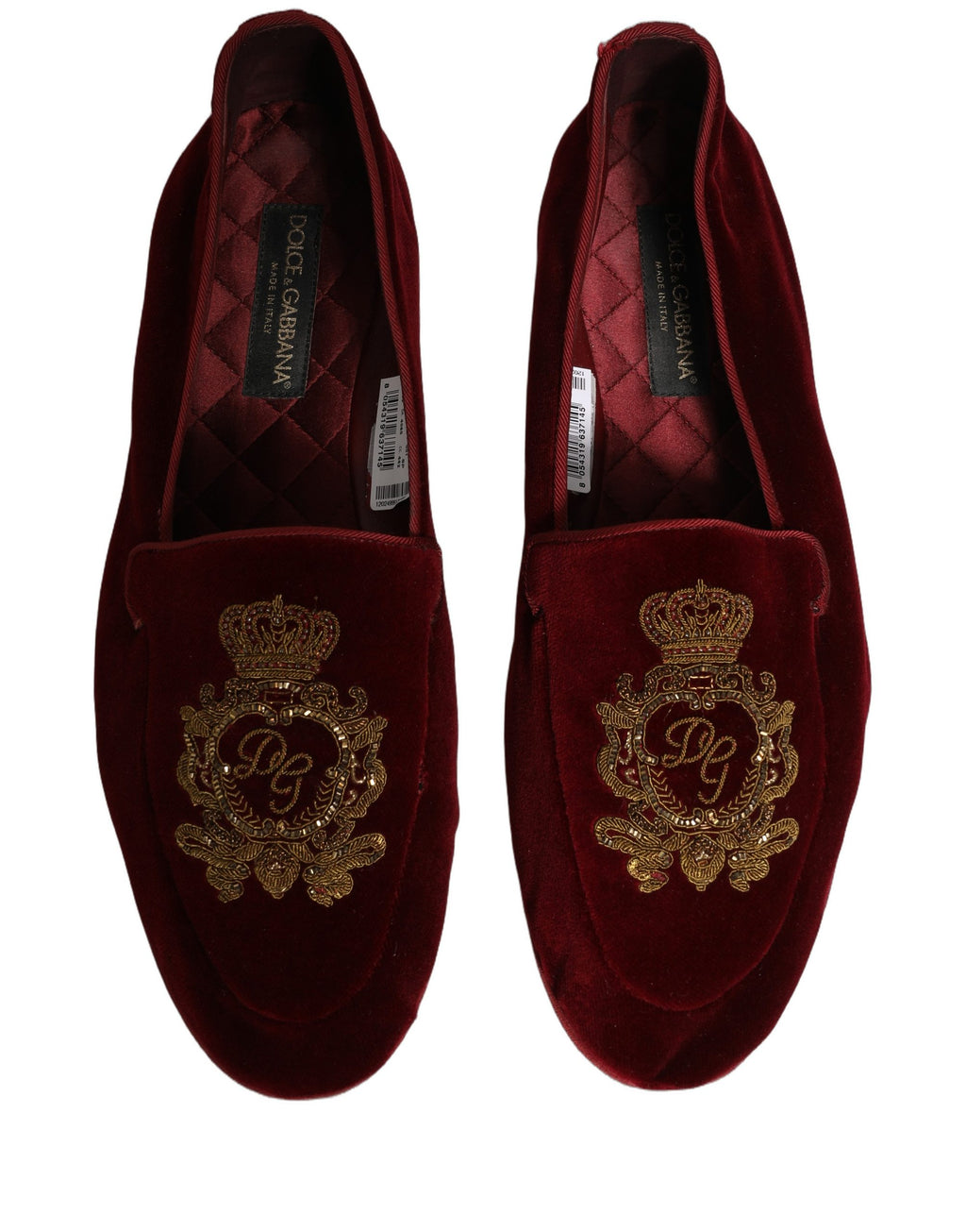 Dolce & Gabbana Bordeauxrote Samt Loafer mit Kronenstickerei