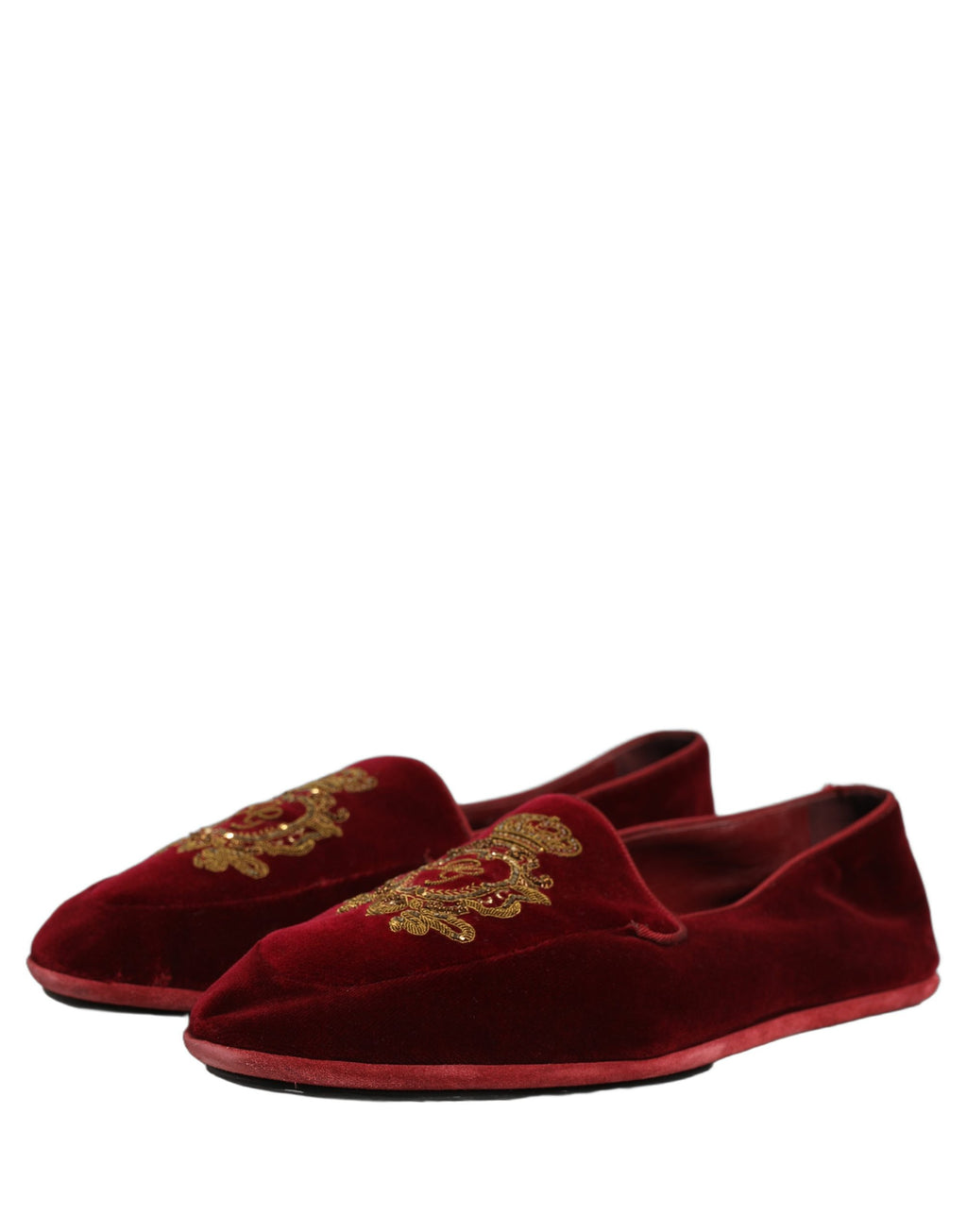 Dolce & Gabbana Bordeauxrote Samt Loafer mit Kronenstickerei