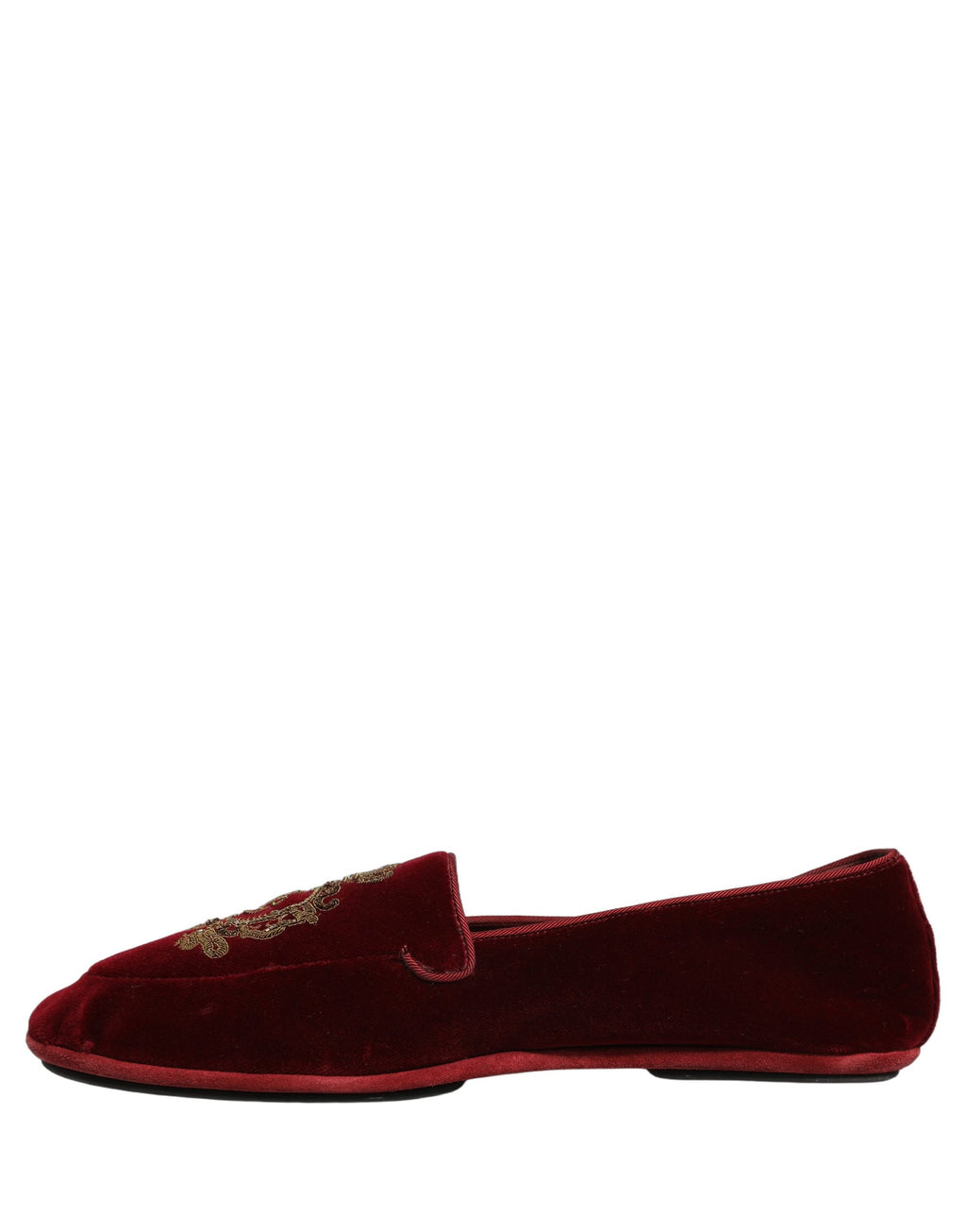 Dolce & Gabbana Bordeauxrote Samt Loafer mit Kronenstickerei