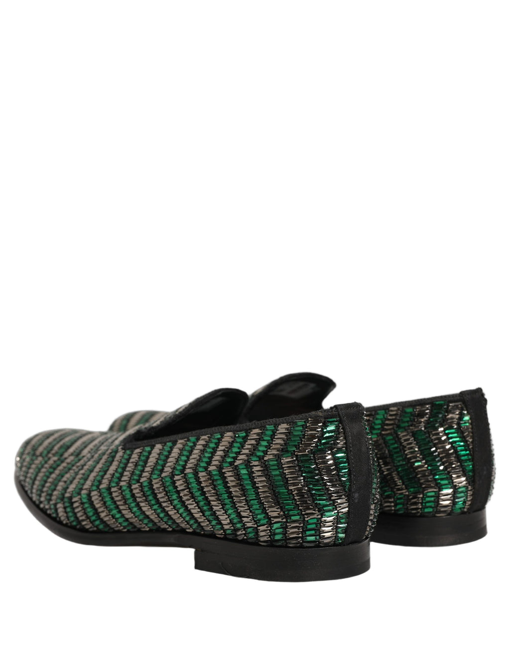 Dolce & Gabbana Silber Grüne Verzierte Kleid Mokassins Schuhe