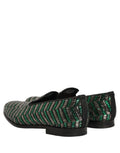 Dolce & Gabbana Silber Grüne Verzierte Kleid Mokassins Schuhe