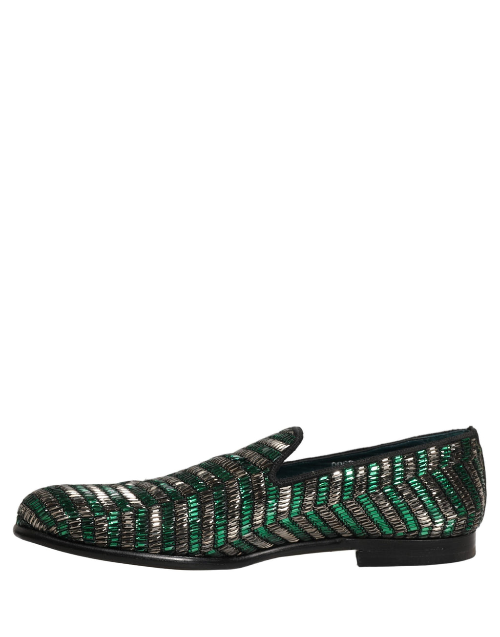 Dolce & Gabbana Silber Grüne Verzierte Kleid Mokassins Schuhe