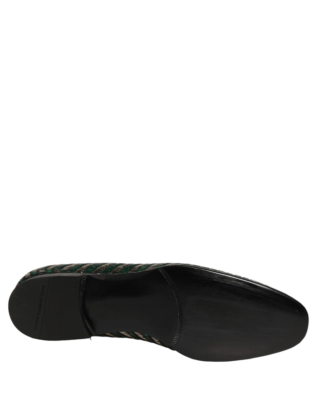 Dolce & Gabbana Silber Grüne Verzierte Kleid Mokassins Schuhe