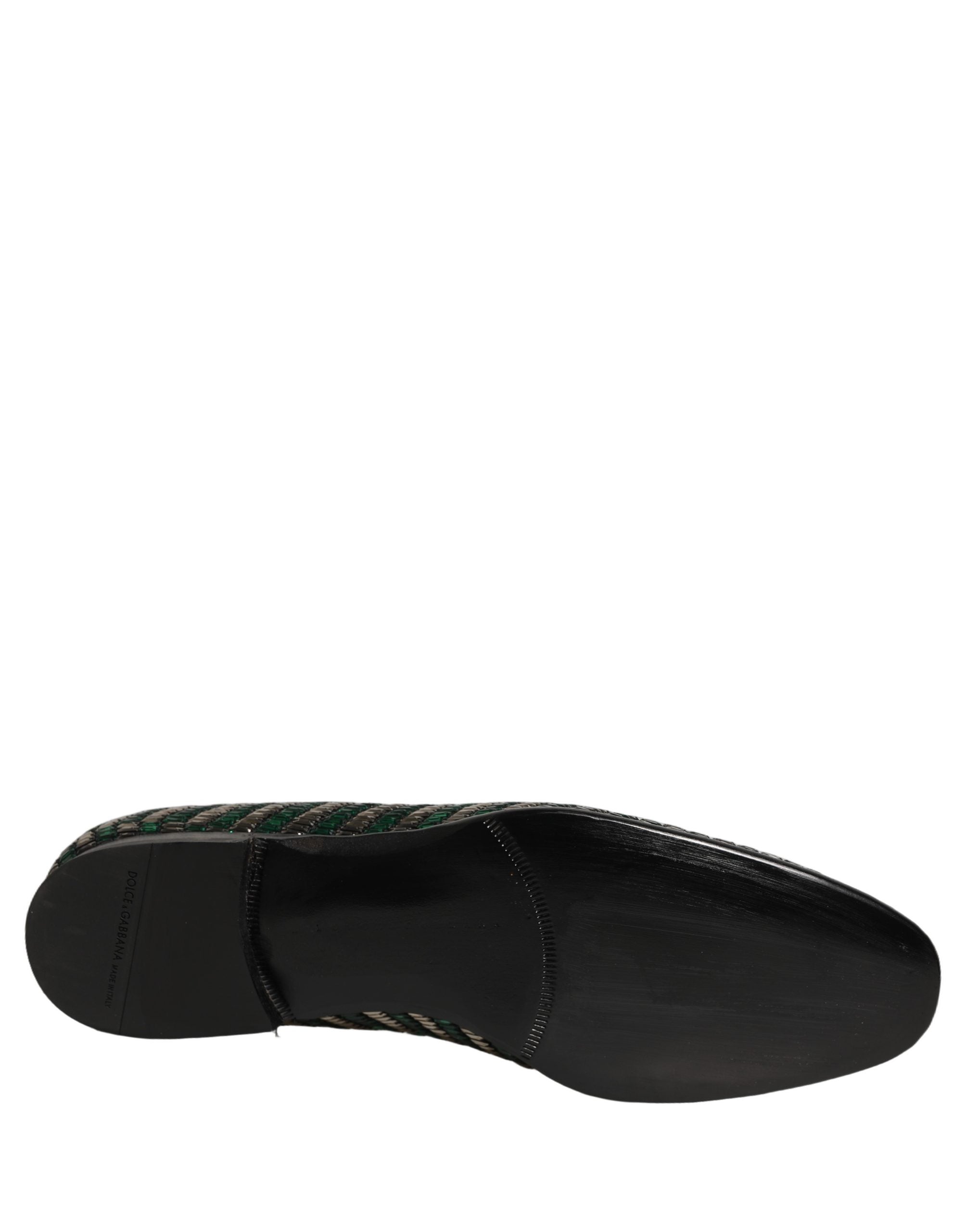 Dolce & Gabbana Silber Grüne Verzierte Kleid Mokassins Schuhe