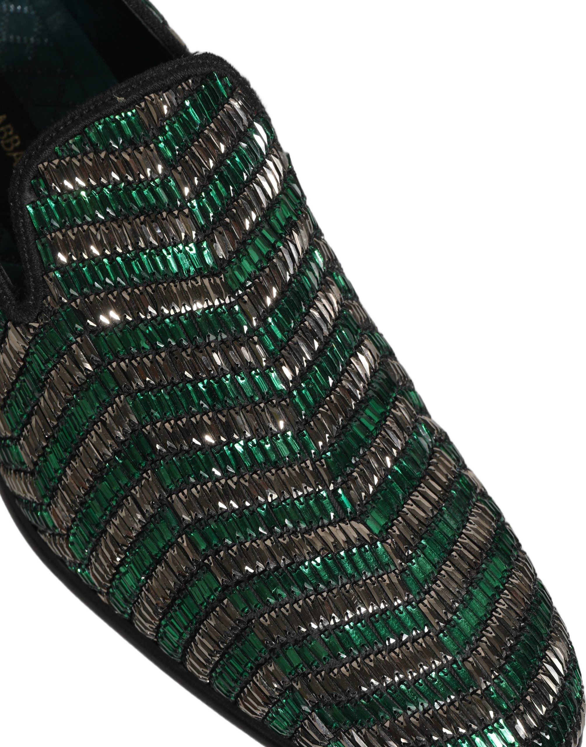 Dolce & Gabbana Silber Grüne Verzierte Kleid Mokassins Schuhe