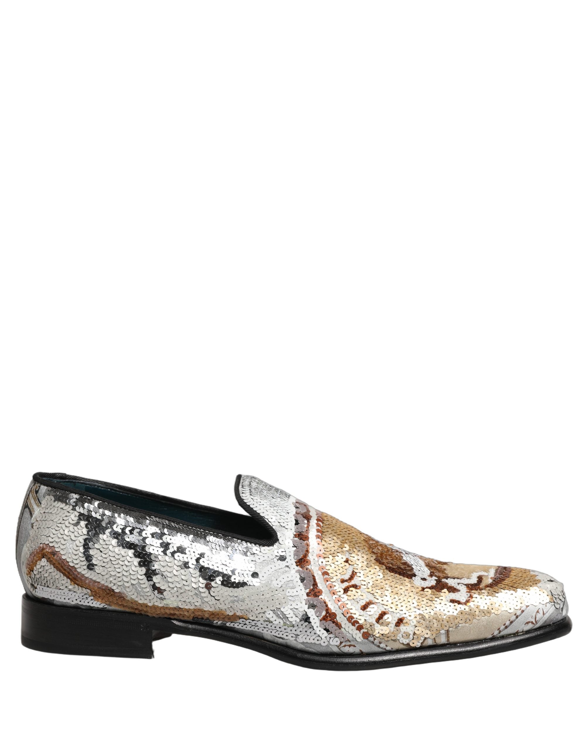 Dolce & Gabbana Slip-On Loafer-Schuhe aus Weißgold mit Pailletten