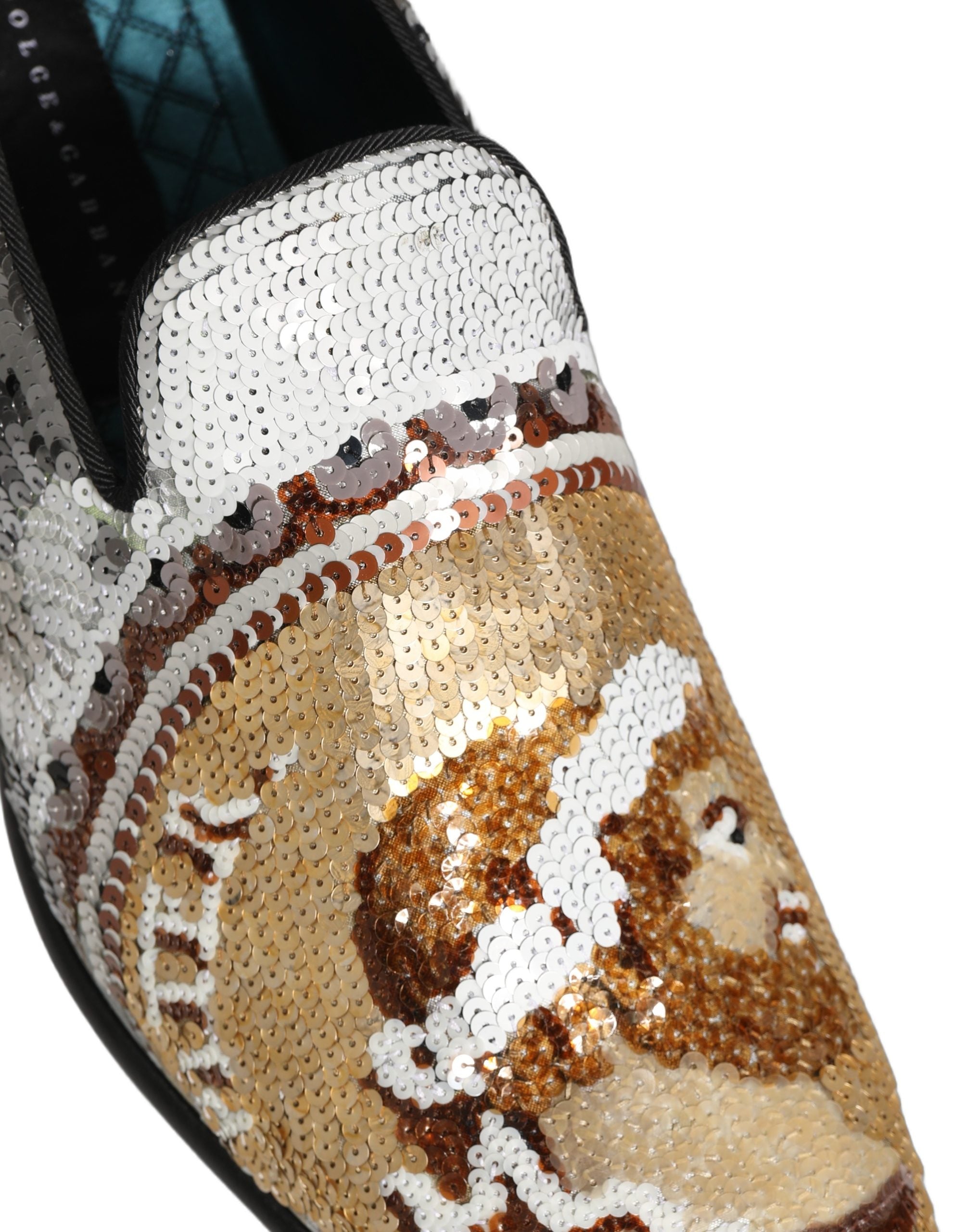 Dolce & Gabbana Slip-On Loafer-Schuhe aus Weißgold mit Pailletten