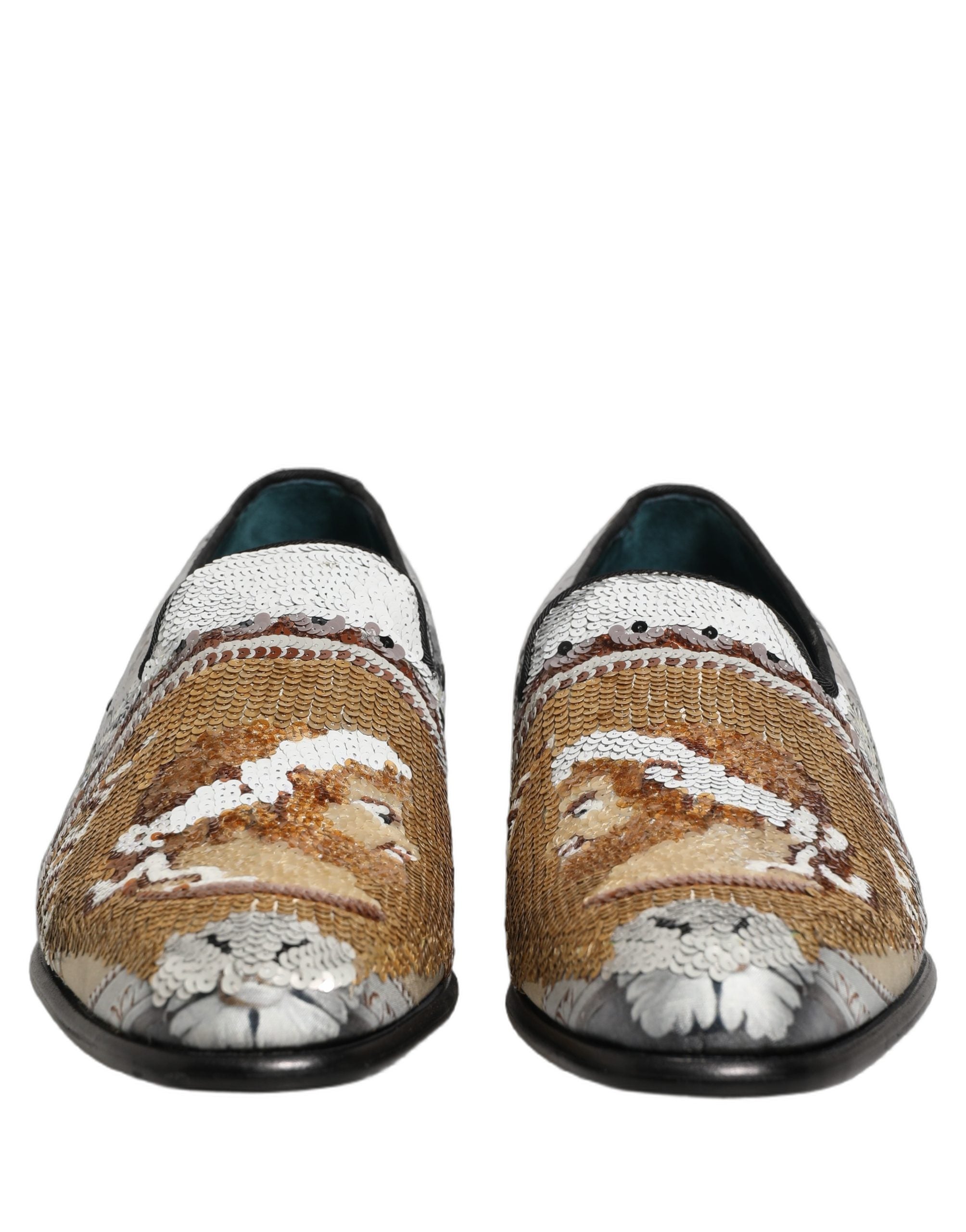 Dolce & Gabbana Slip-On Loafer-Schuhe aus Weißgold mit Pailletten