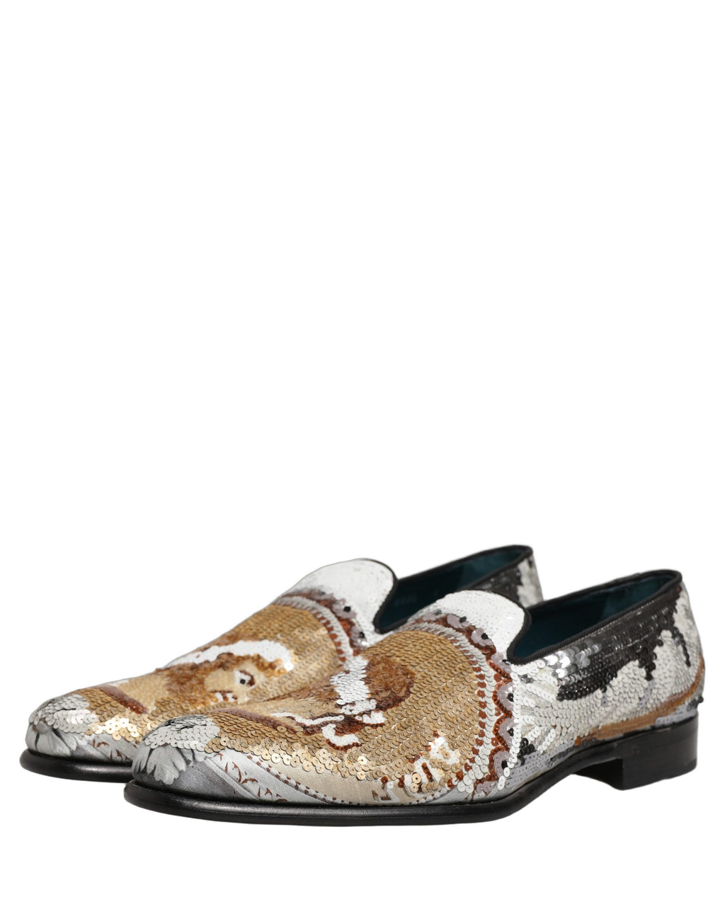 Dolce & Gabbana Slip-On Loafer-Schuhe aus Weißgold mit Pailletten