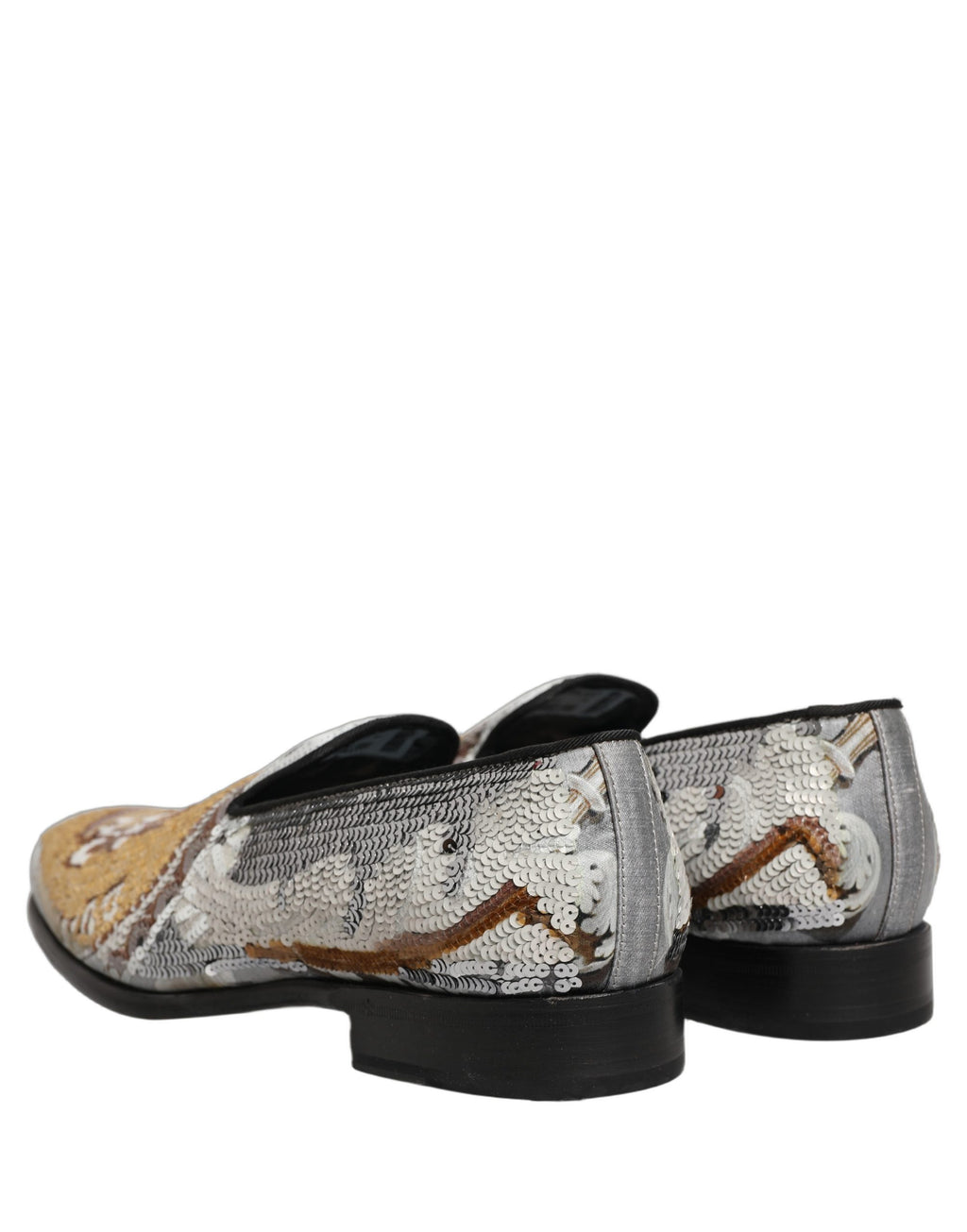 Dolce & Gabbana Slip-On Loafer-Schuhe aus Weißgold mit Pailletten