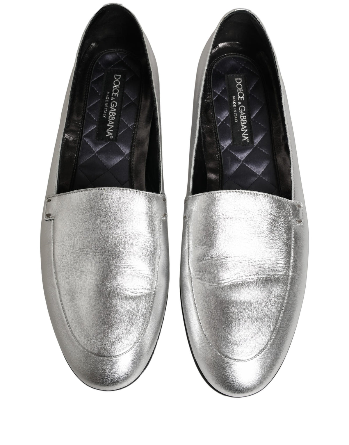 Dolce & Gabbana Silberne Leder Loafer mit DG-Logo zum Hineinschlüpfen
