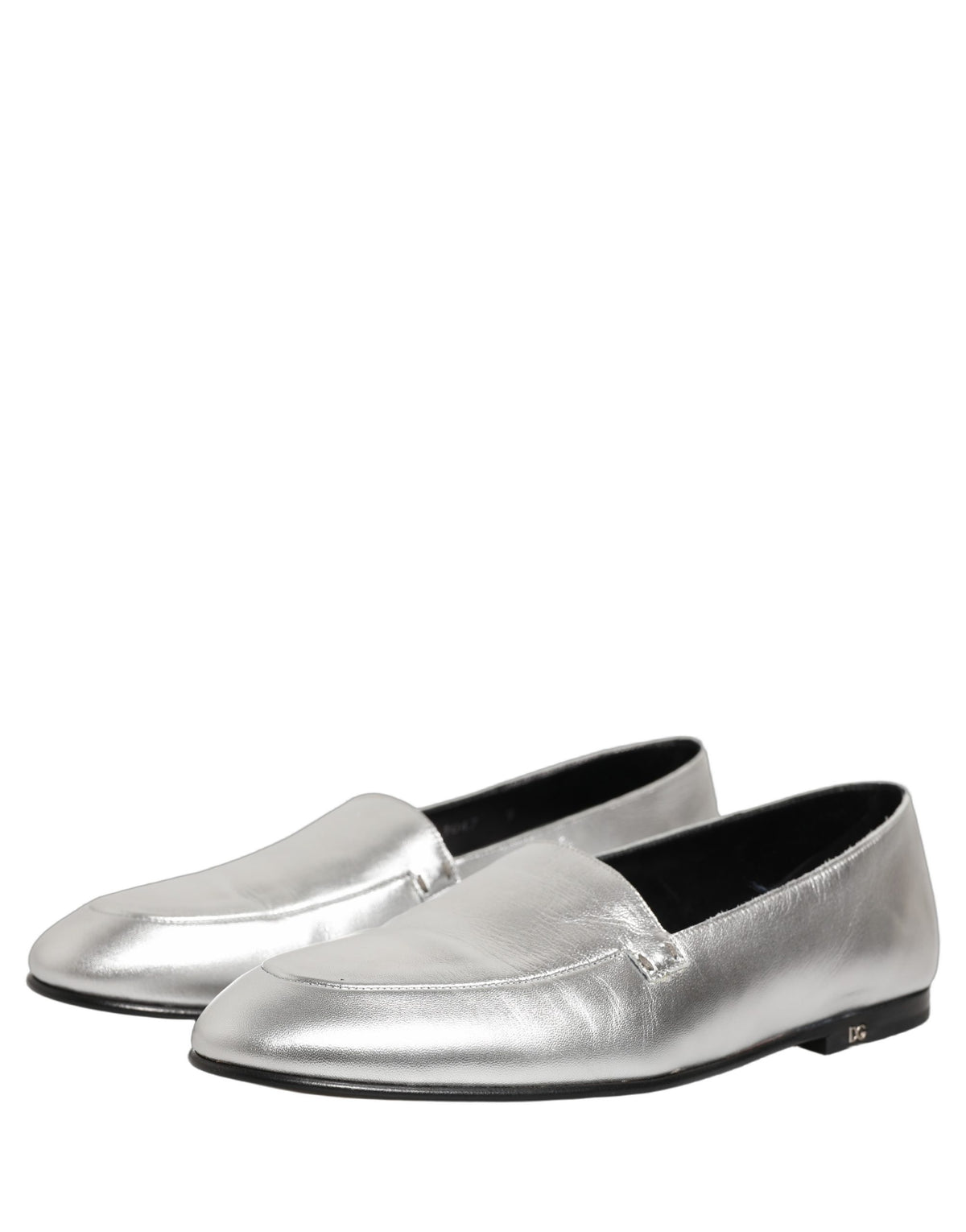 Dolce & Gabbana Silberne Leder Loafer mit DG-Logo zum Hineinschlüpfen