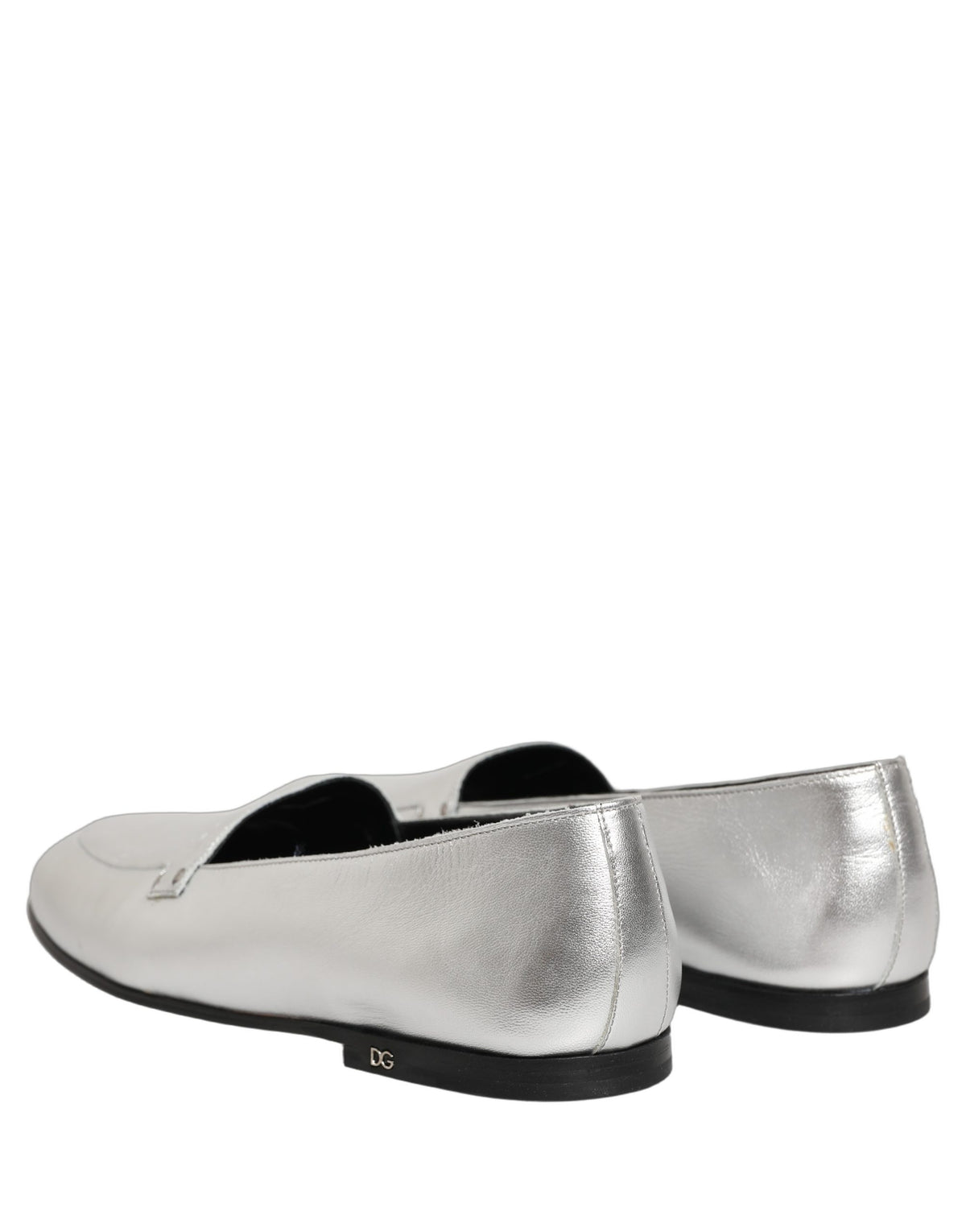 Dolce & Gabbana Silberne Leder Loafer mit DG-Logo zum Hineinschlüpfen