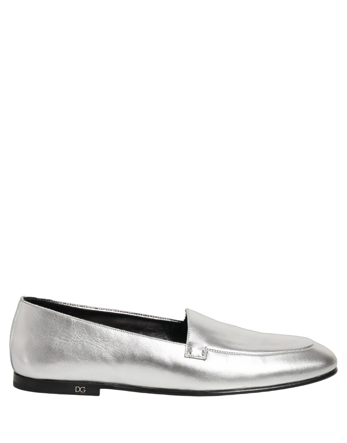 Dolce & Gabbana Silberne Leder Loafer mit DG-Logo zum Hineinschlüpfen