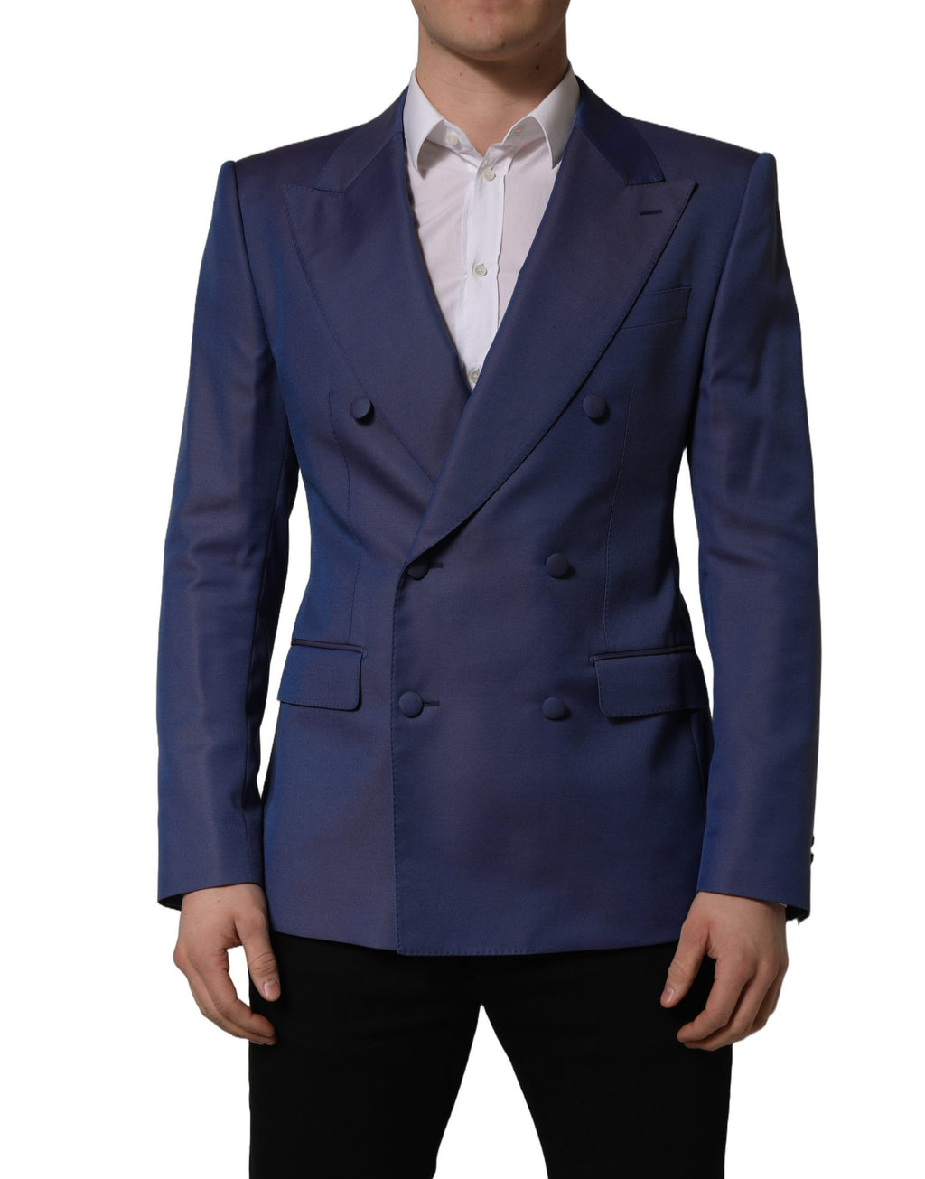 Dolce & Gabbana Blauer Herrenblazer aus Wolle mit doppelreihiger Knopfleiste