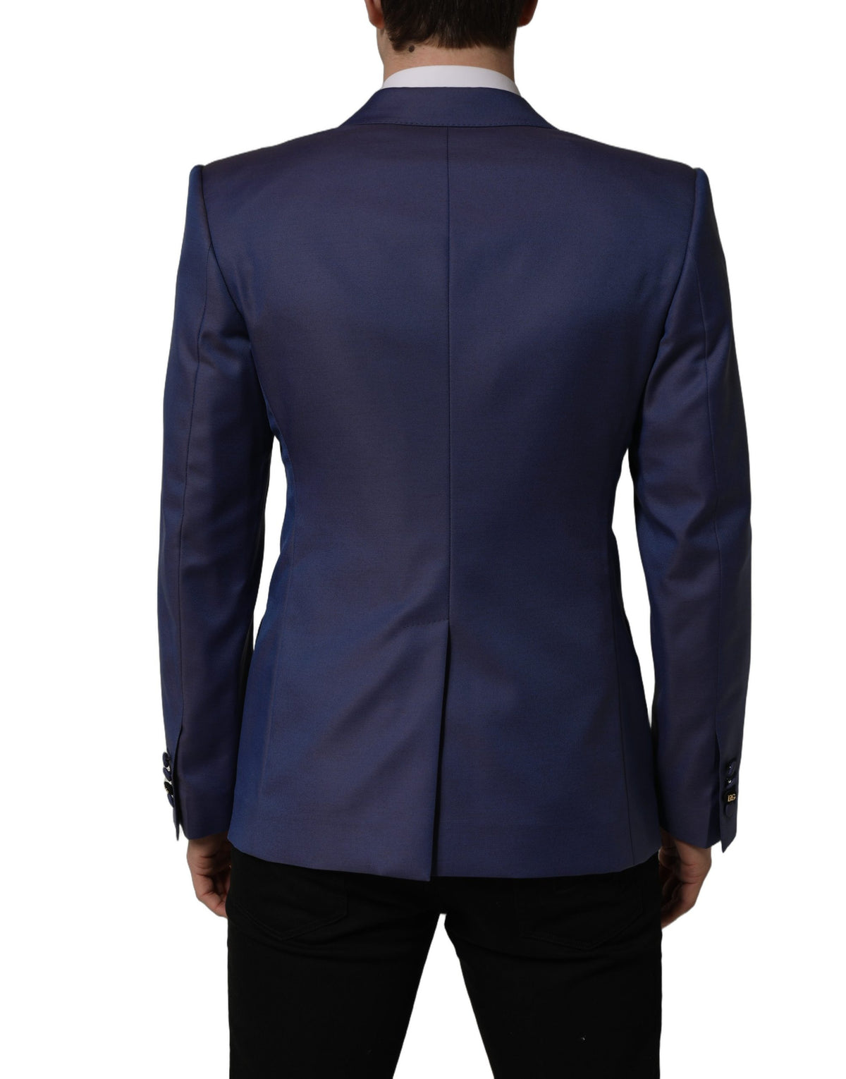 Dolce & Gabbana Blauer Herrenblazer aus Wolle mit doppelreihiger Knopfleiste