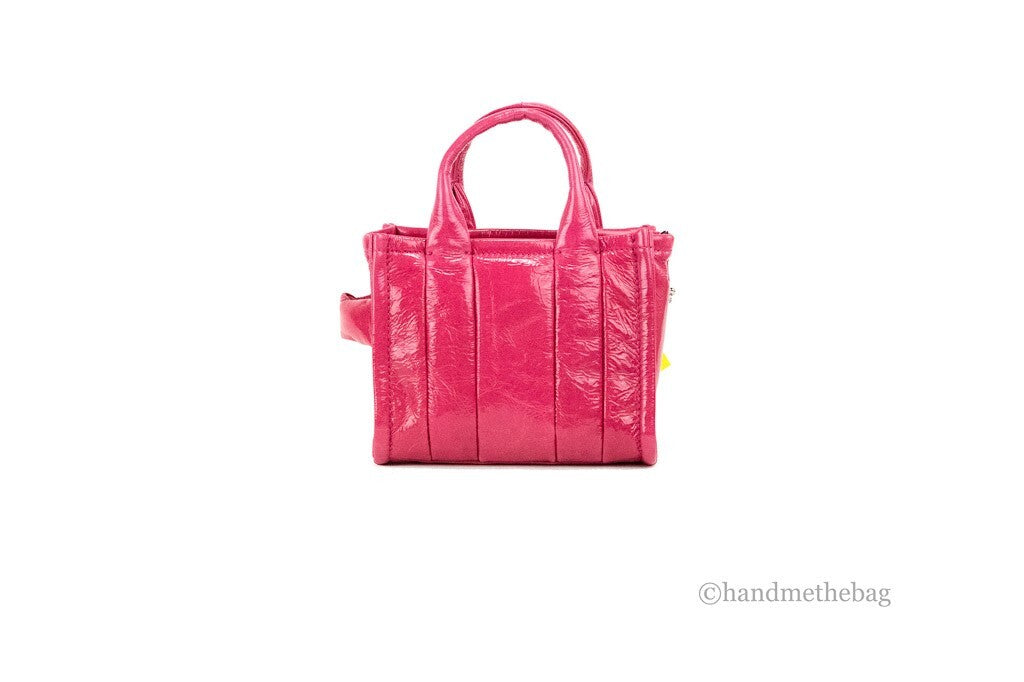 Marc Jacobs The Shiny Crinkle Micro Tote Magenta Leder Umhängetasche Handtasche