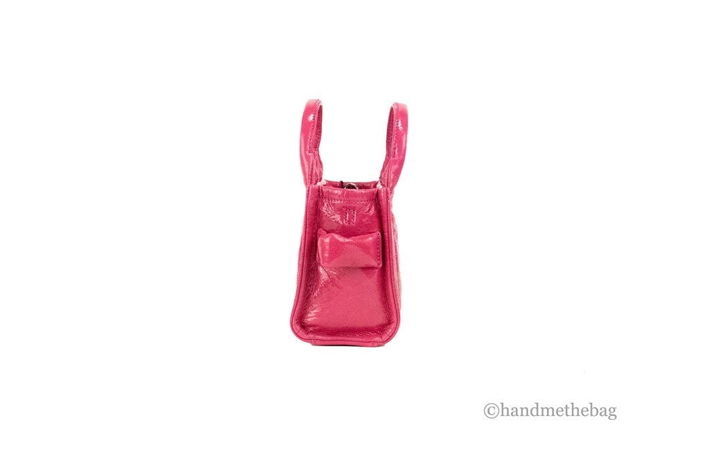 Marc Jacobs The Shiny Crinkle Micro Tote Magenta Leder Umhängetasche Handtasche
