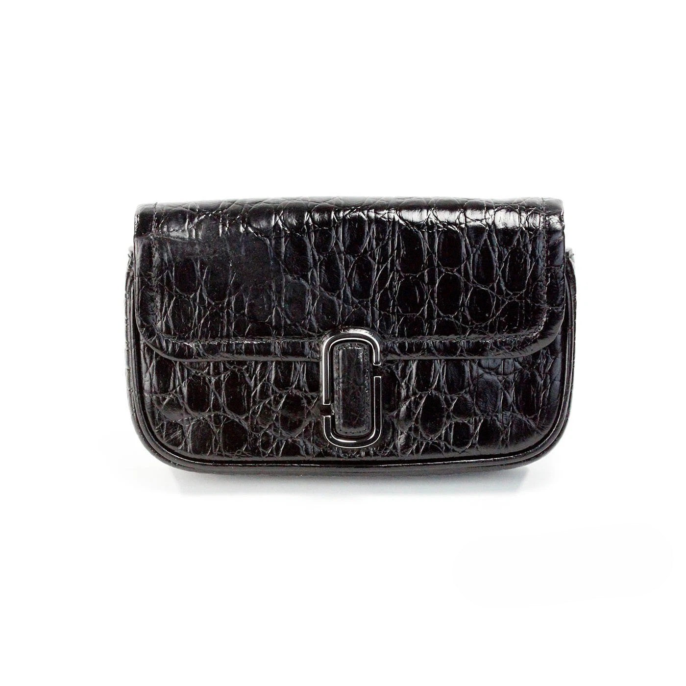 Marc Jacobs The Mini Shoulder Bag Schwarze Umhängetasche aus geprägtem Leder
