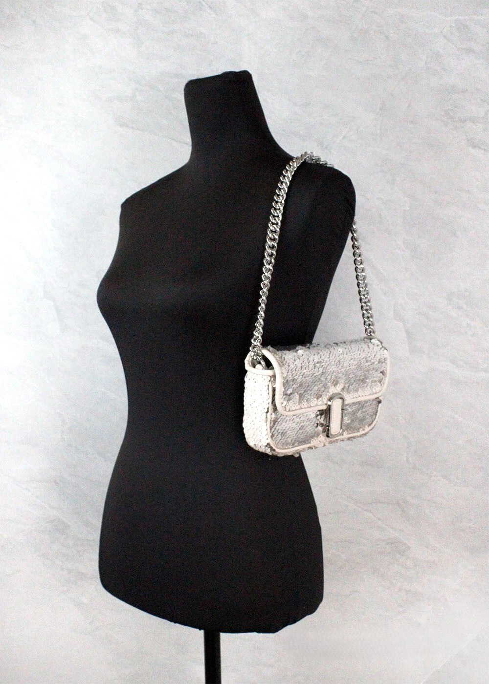 Marc Jacobs The Mini J Marc Umhängetasche Creme Pailletten Umhängetasche