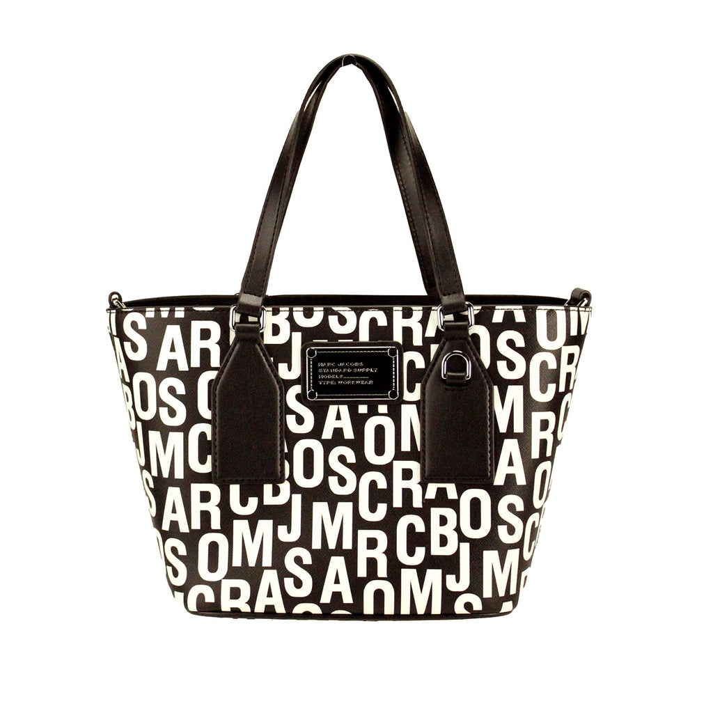 Marc Jacobs Kleine schwarz-weiß gemusterte Saffiano-Leder Tote Umhängetasche