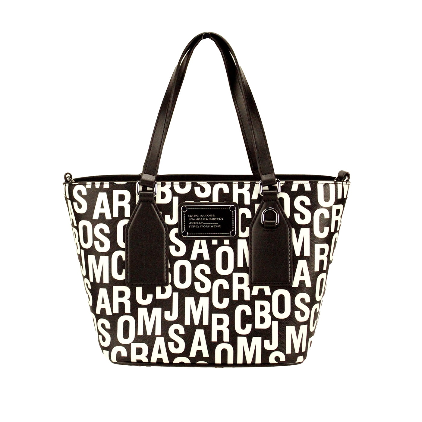 Marc Jacobs Kleine schwarz-weiß gemusterte Saffiano-Leder Tote Umhängetasche
