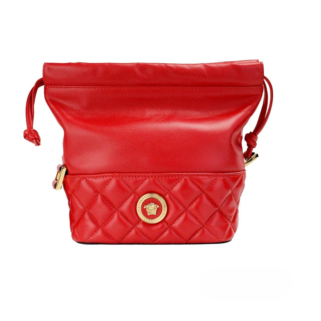 Versace Rote gesteppte Leder-Schultertasche mit Zugband und Beutel, Umhängetasche