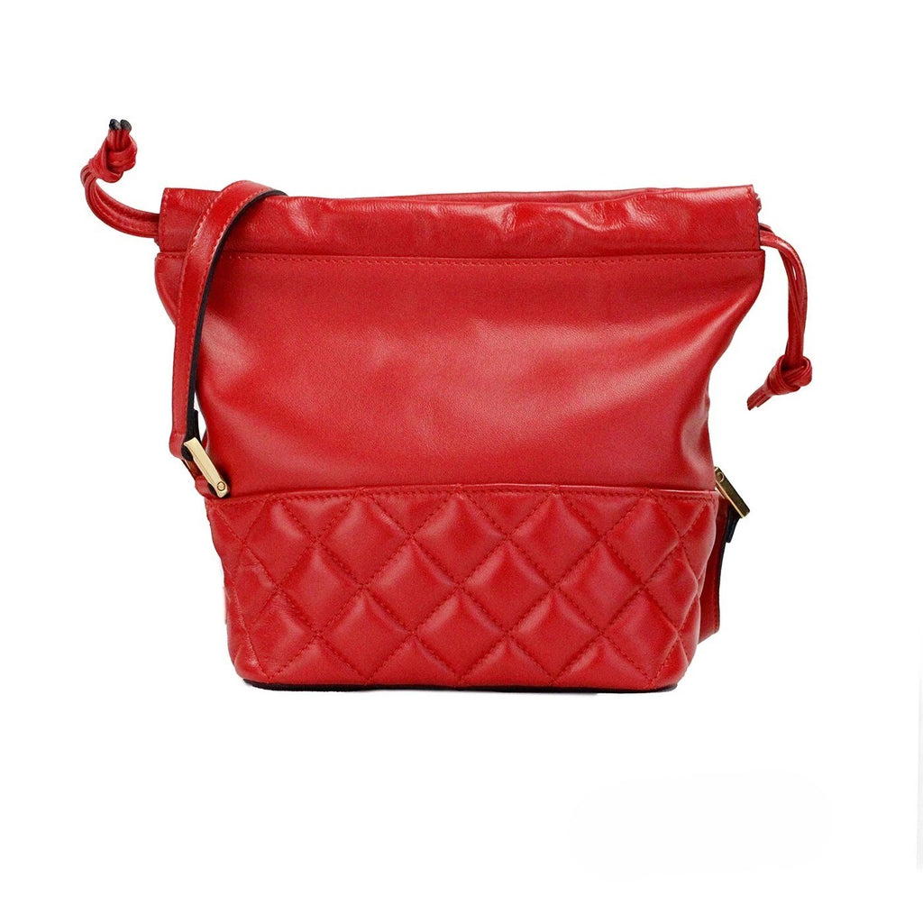 Versace Rote gesteppte Leder-Schultertasche mit Zugband und Beutel, Umhängetasche