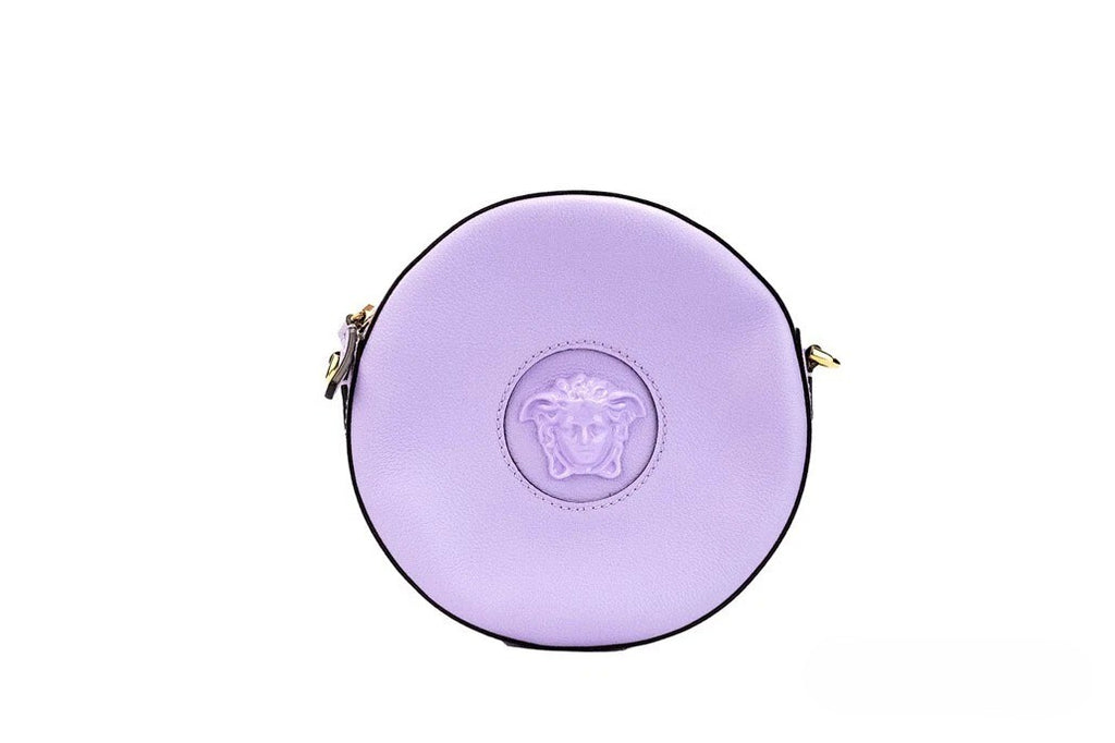 Versace Round Disco Lila genarbte Leder Umhängetasche Kameratasche