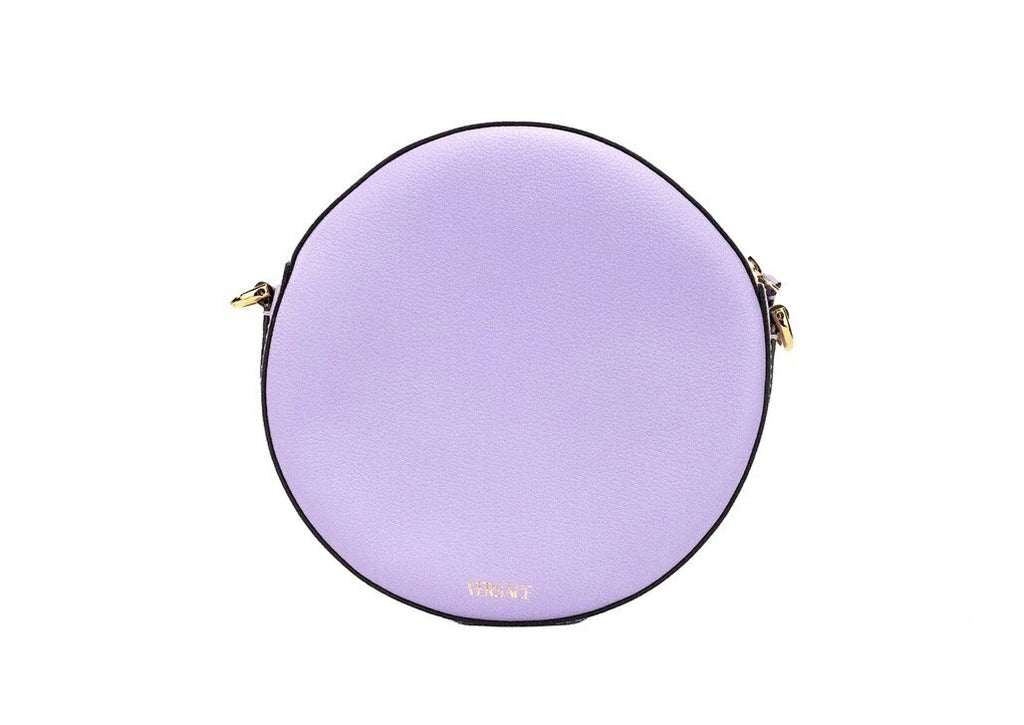 Versace Round Disco Lila genarbte Leder Umhängetasche Kameratasche